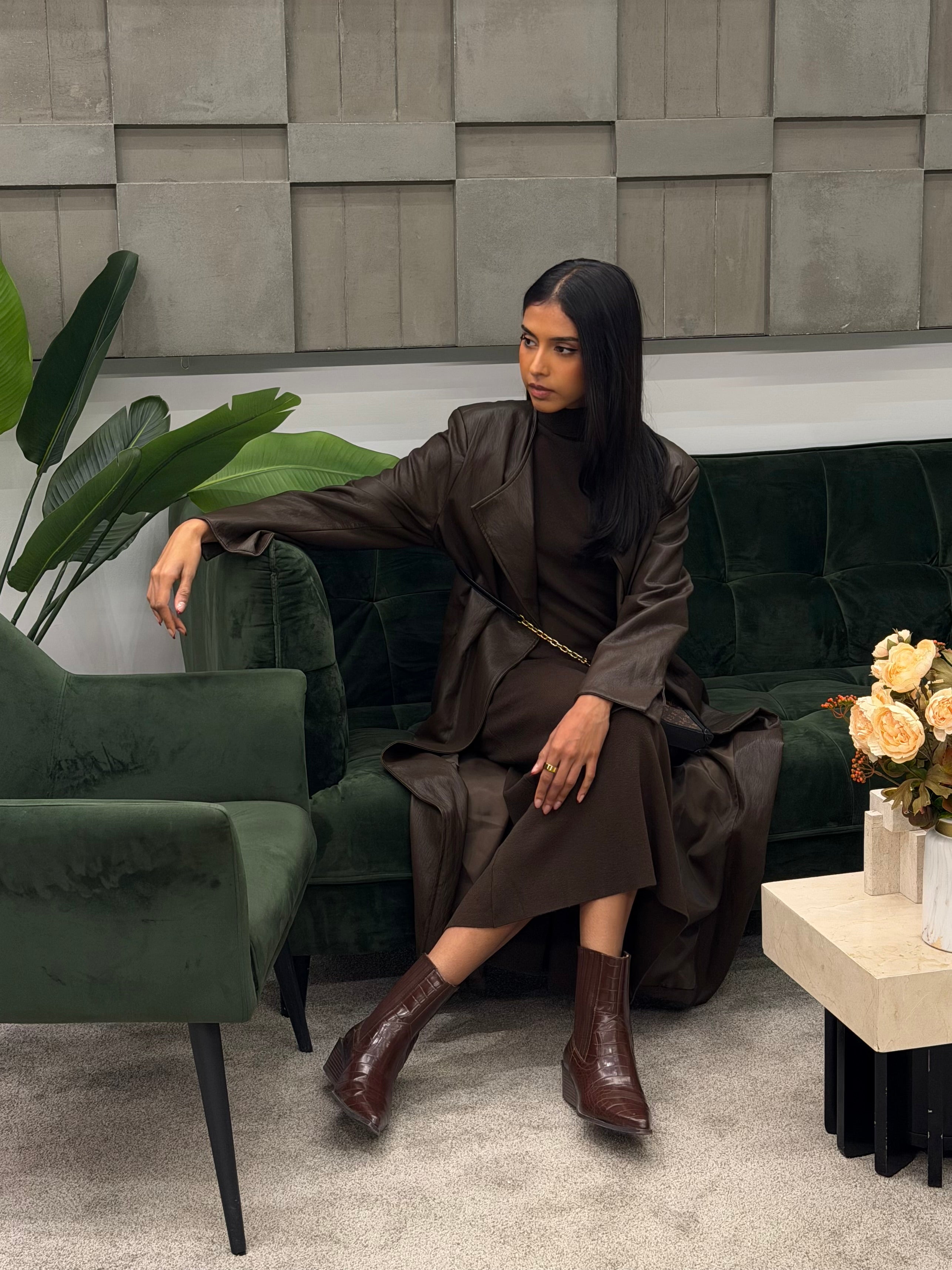 Long leather jacket w/inner