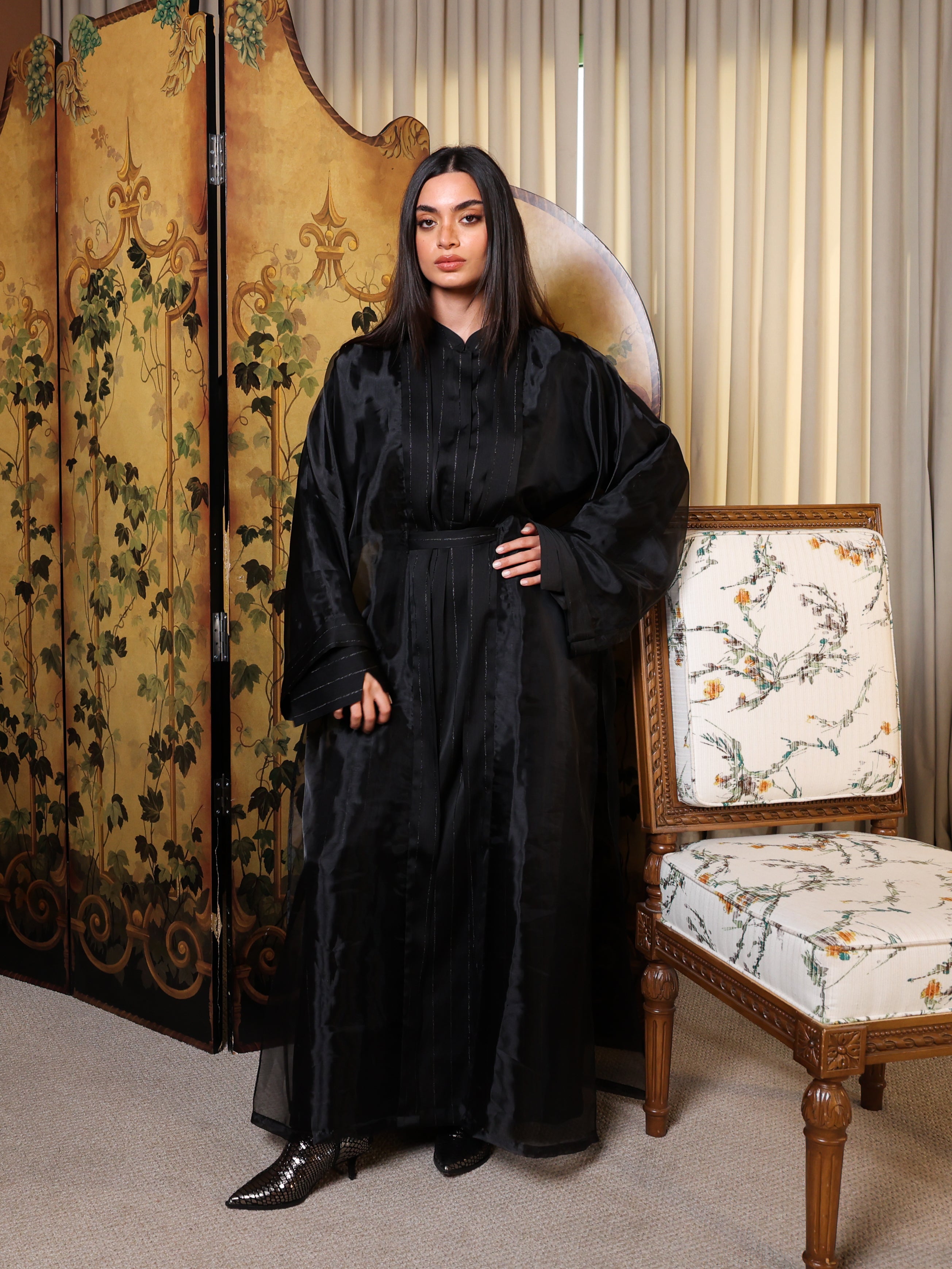Royal Black Organza Structured Daraa دراعة أورجانزا أسود ملكي