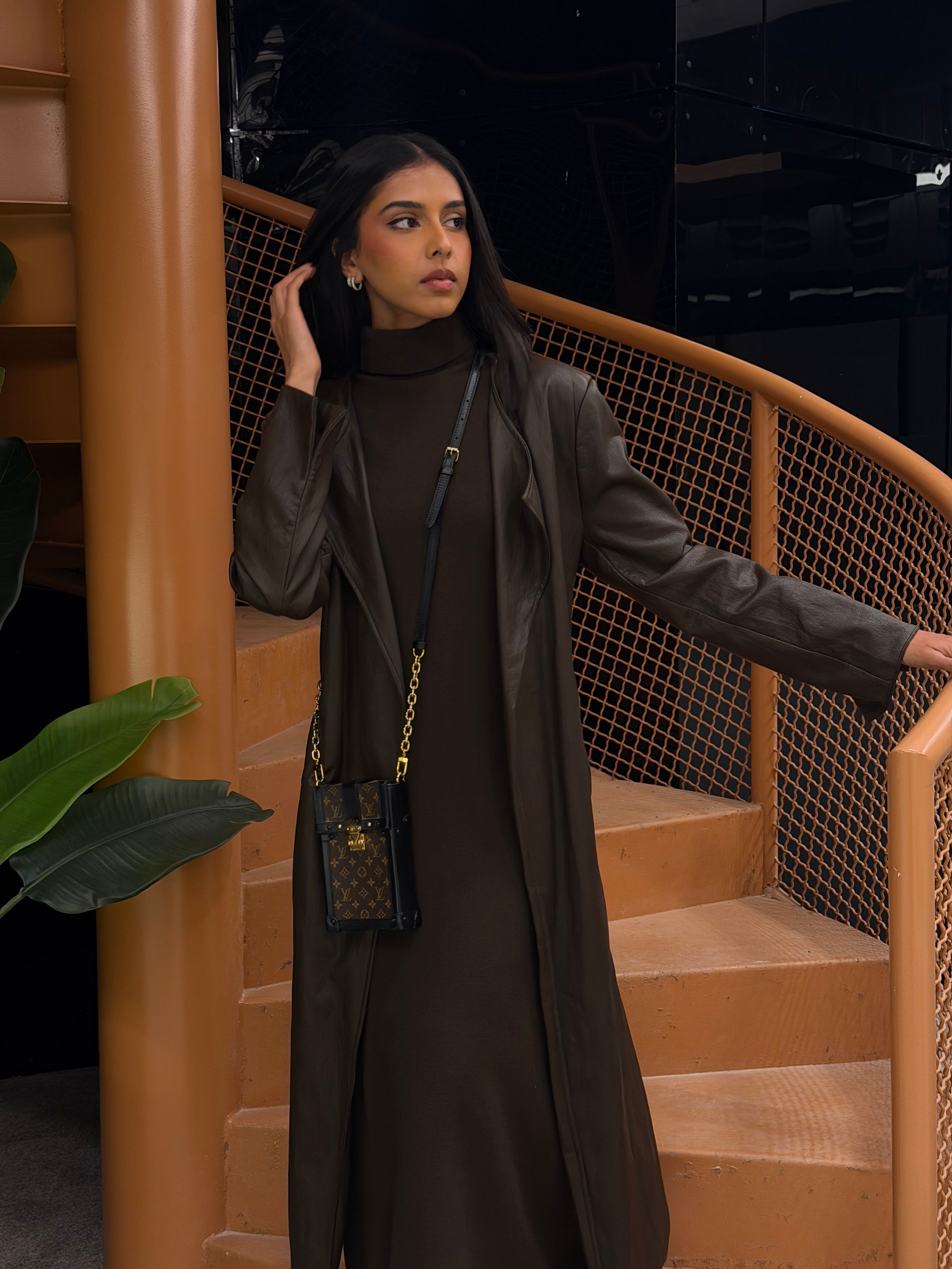 Long leather jacket w/inner