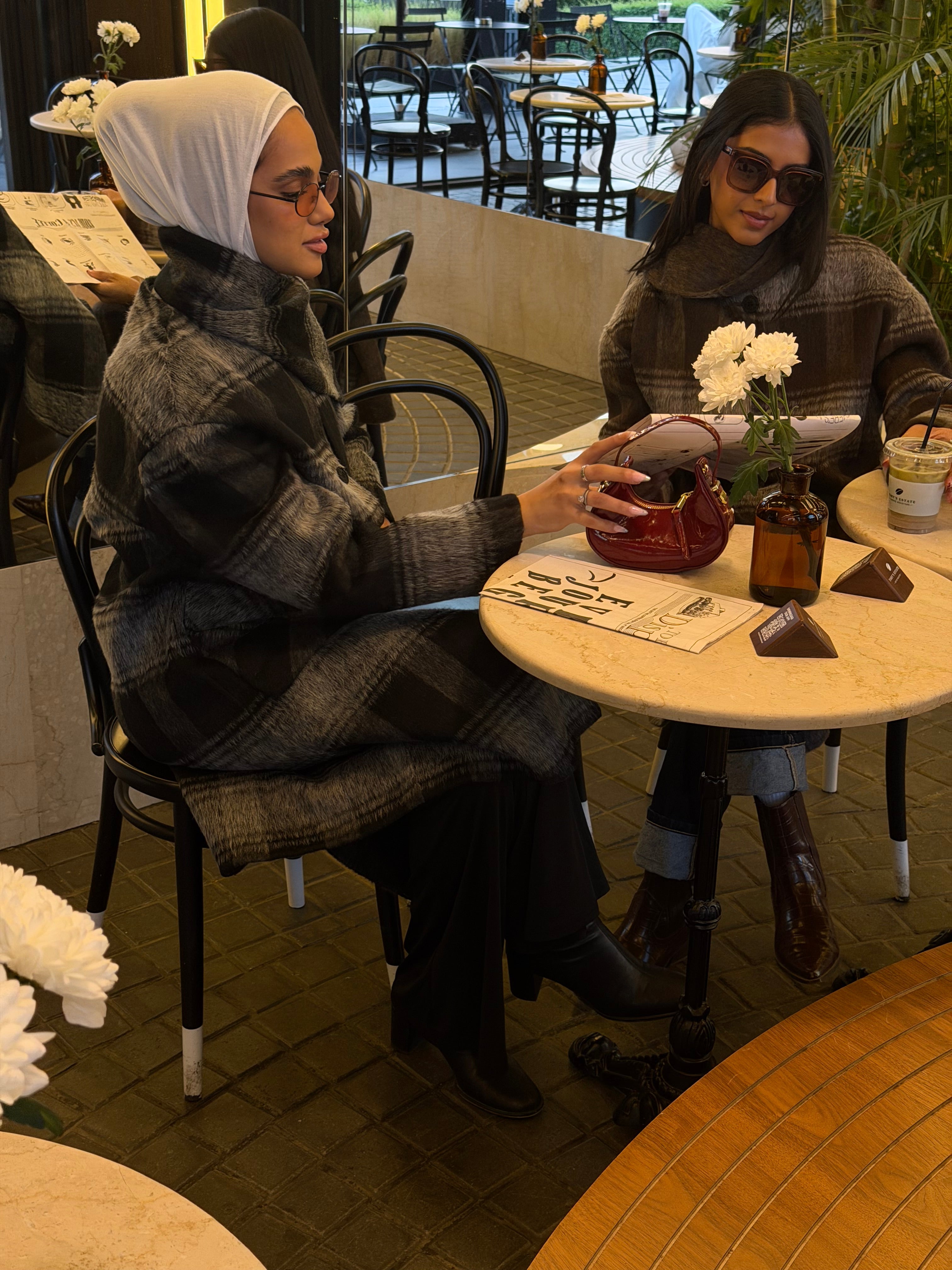 Plaid wool jacket with scarfمعطف صوف كارو