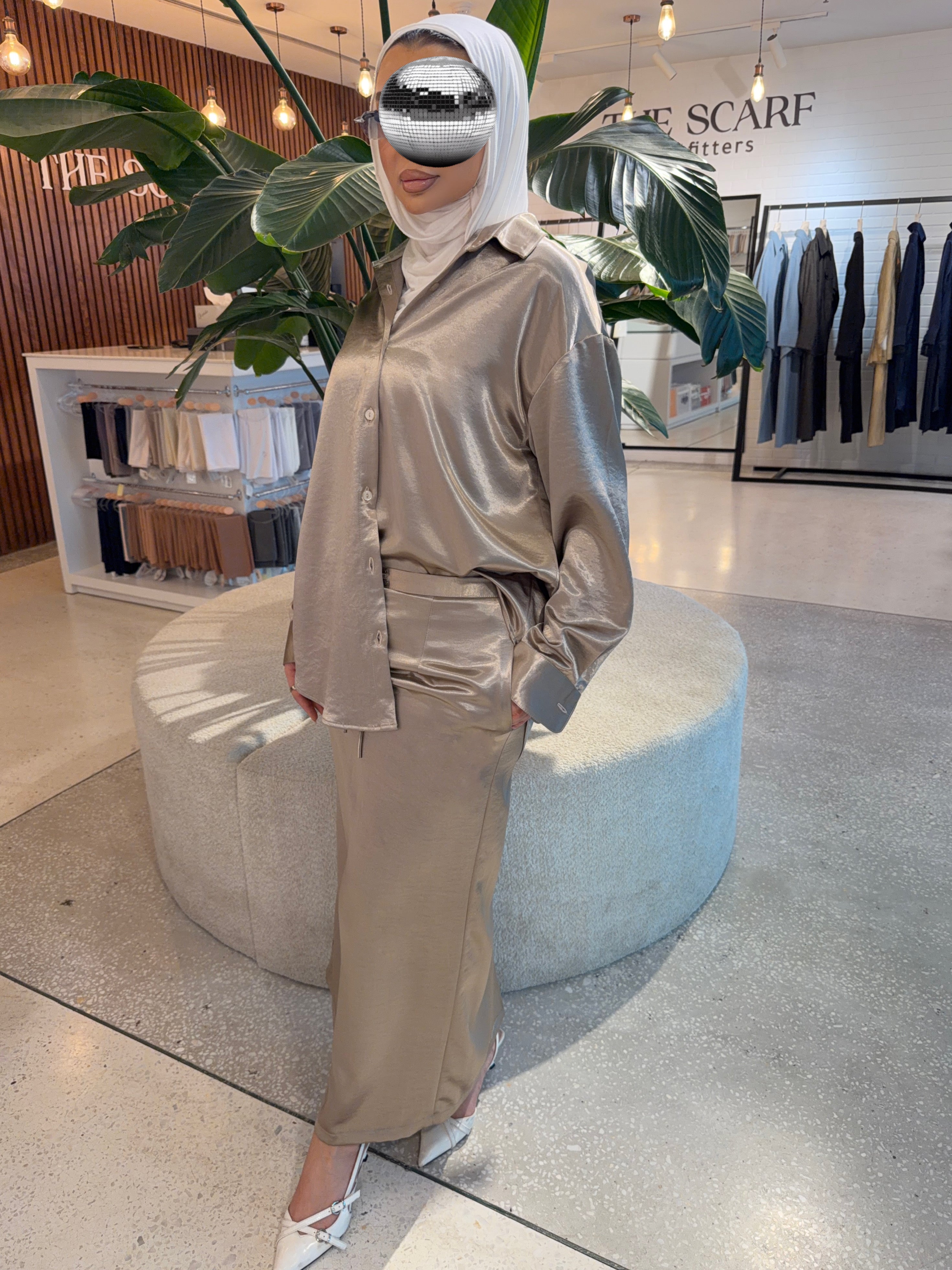 Silk Co-ord Skirt-Beige