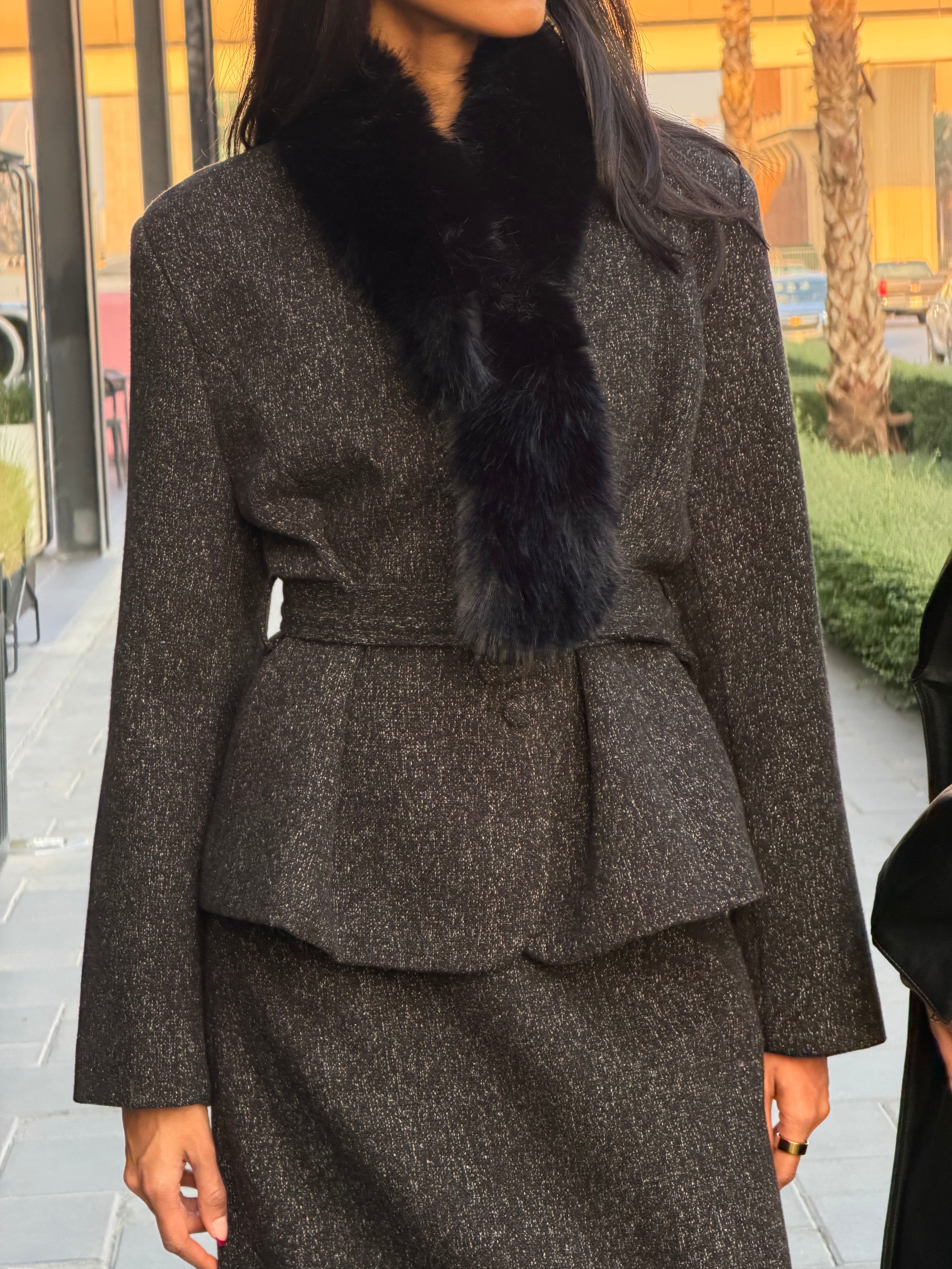 Fur Set Skirt and Top with Scarf