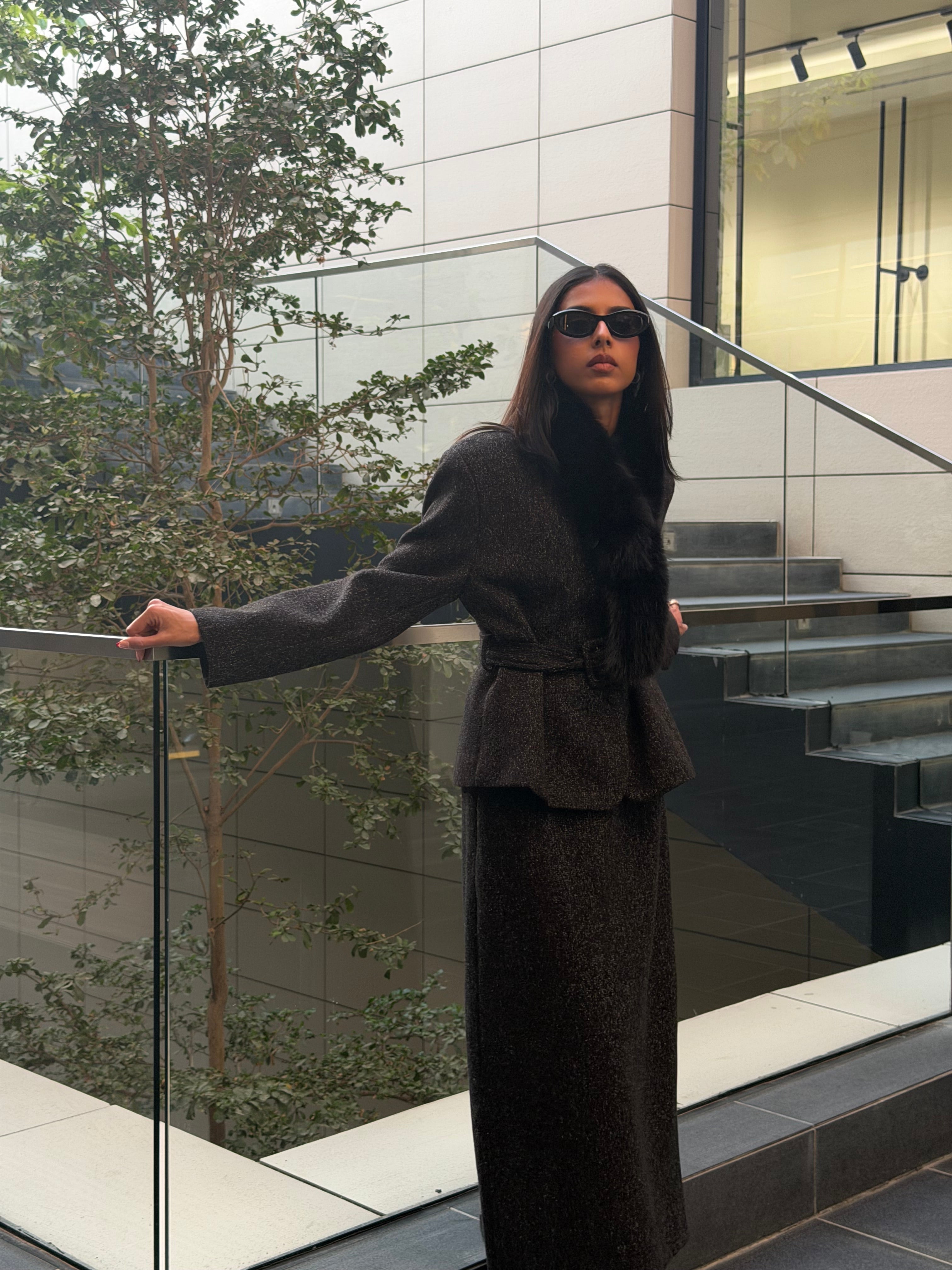 Fur Set Skirt and Top with Scarf