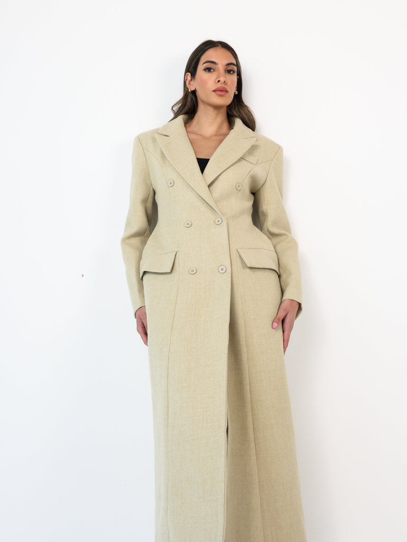 Double Breasted Over Coat  1111670 معطف صوف طويل