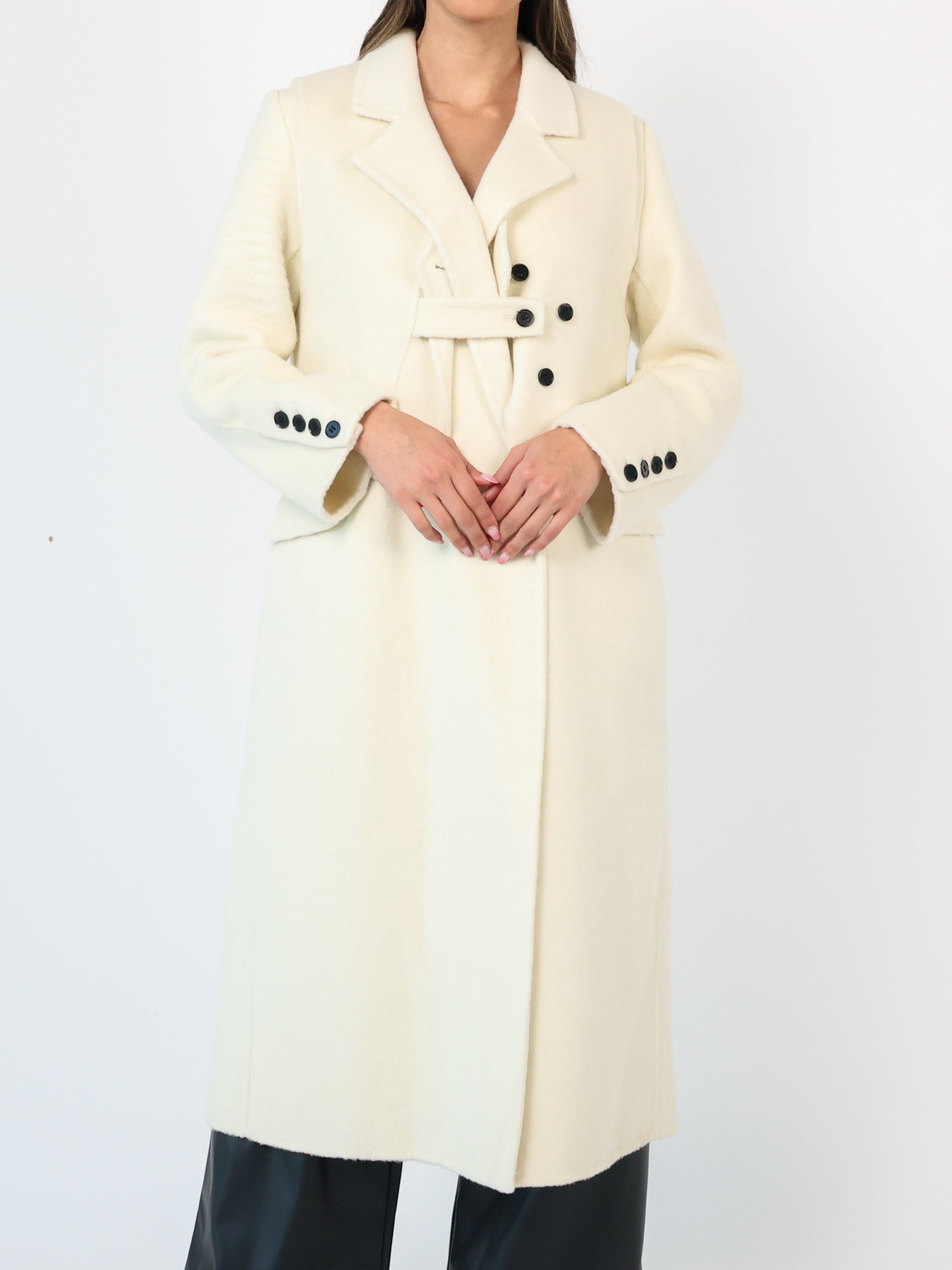 Long Double Pocket Chester Coat معطف صوف أوف وايت