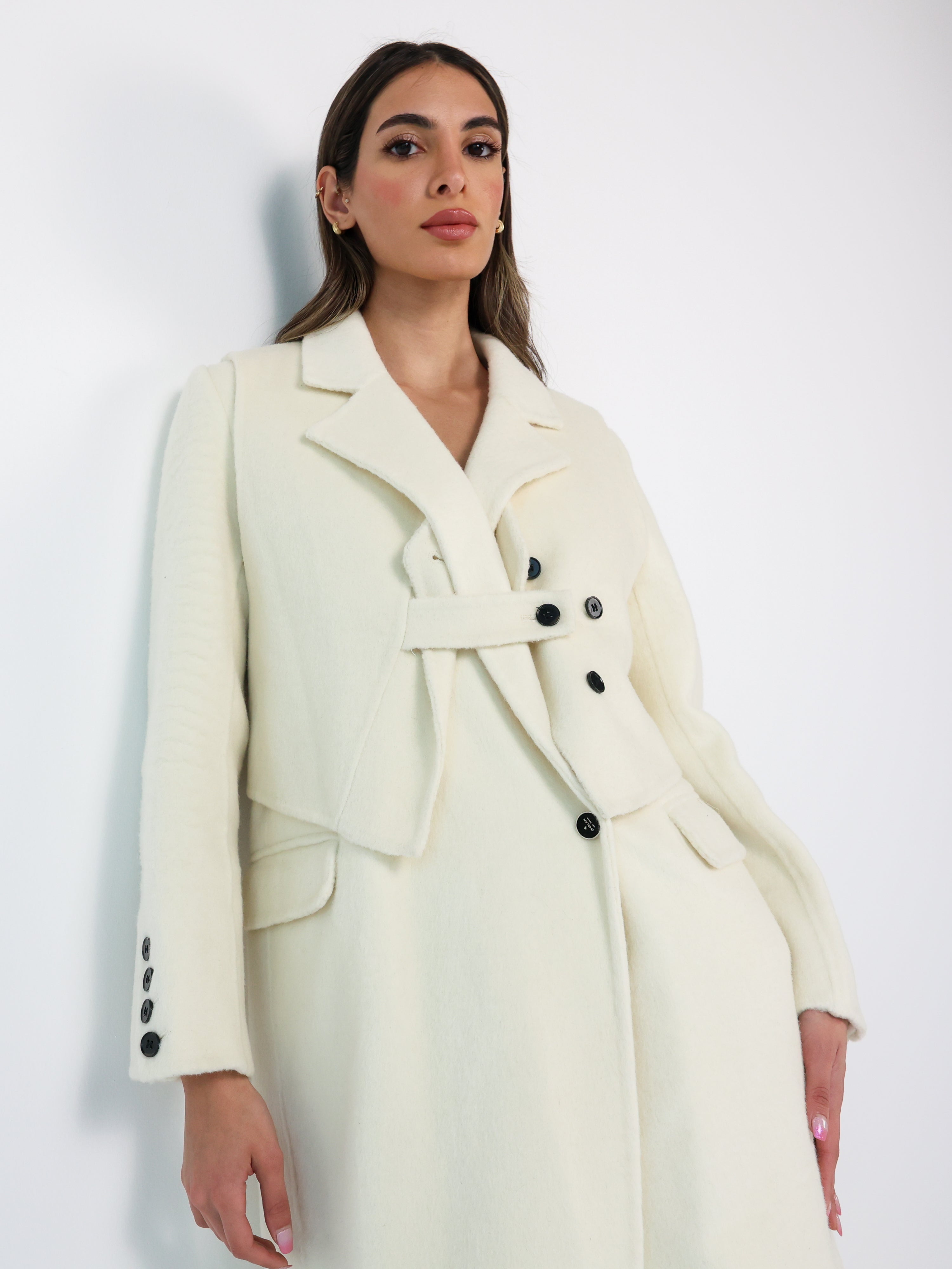 Long Double Pocket Chester Coat معطف صوف أوف وايت
