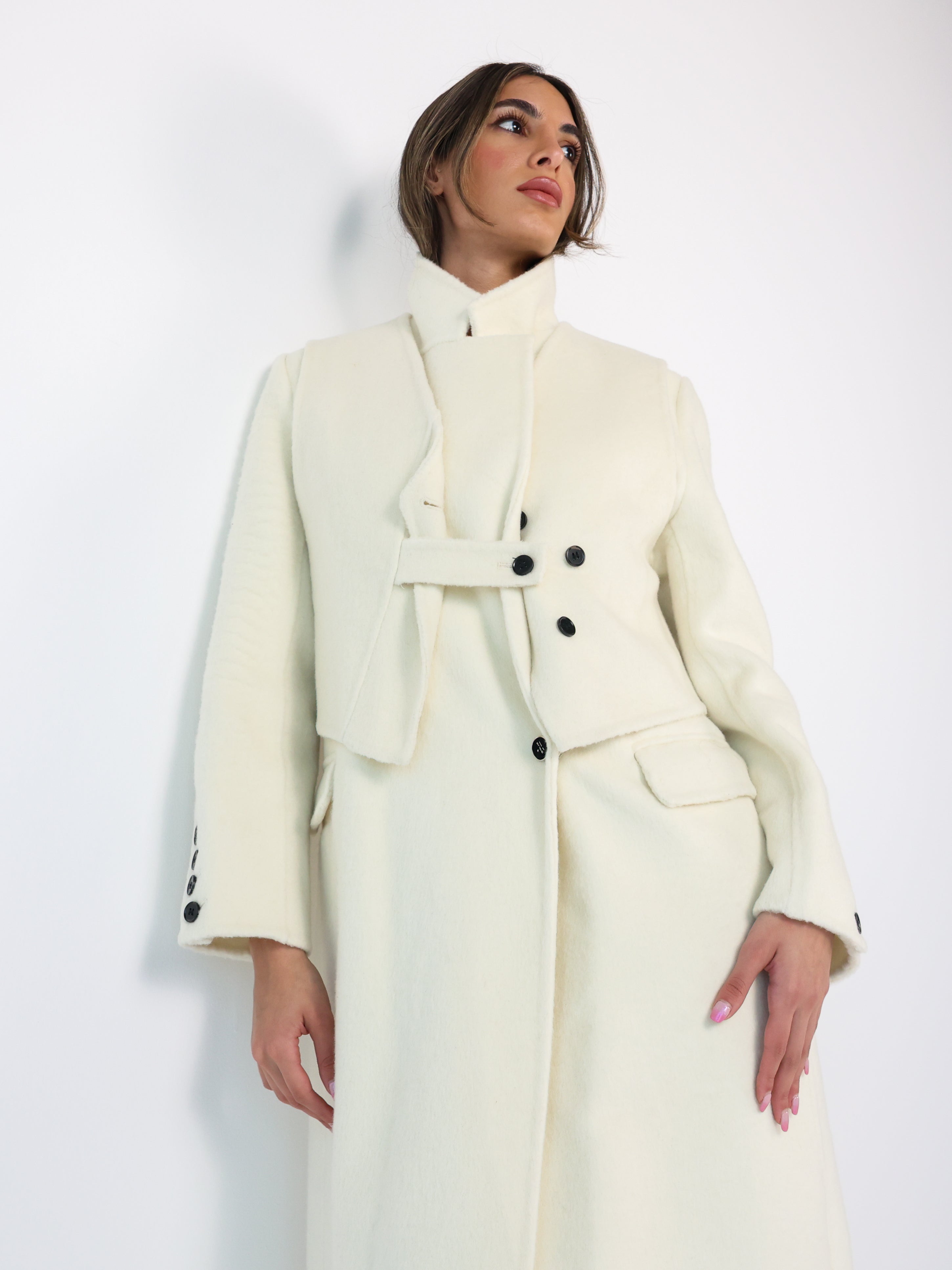 Long Double Pocket Chester Coat معطف صوف أوف وايت