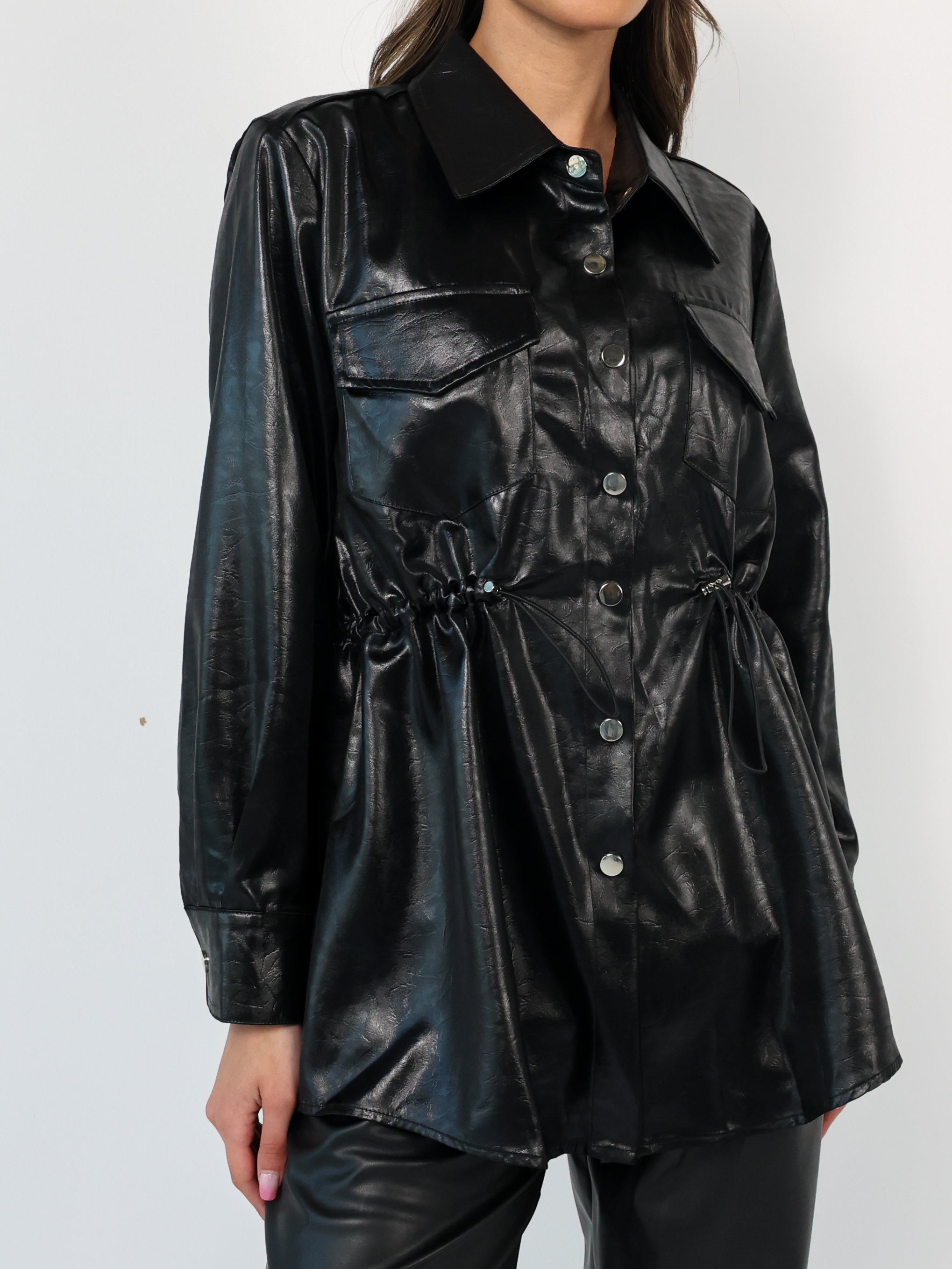 Faux Leather Shirt قميص جلد لامع