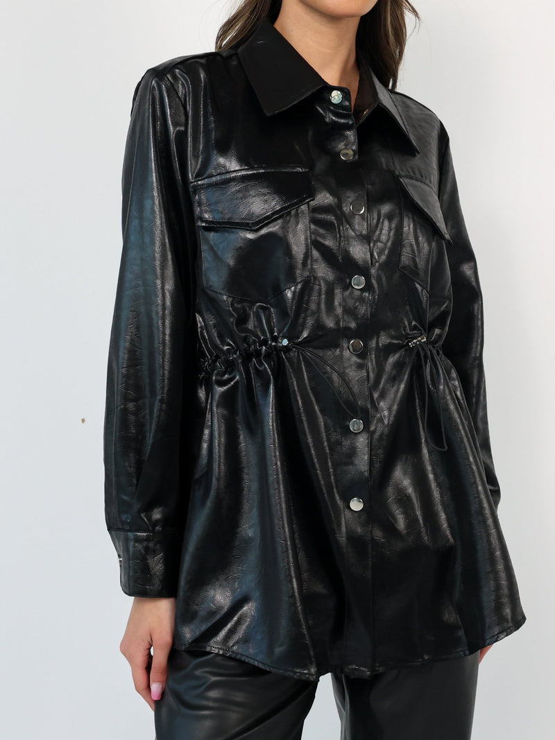 Faux Leather Shirt 100180  قميص جلد لامع