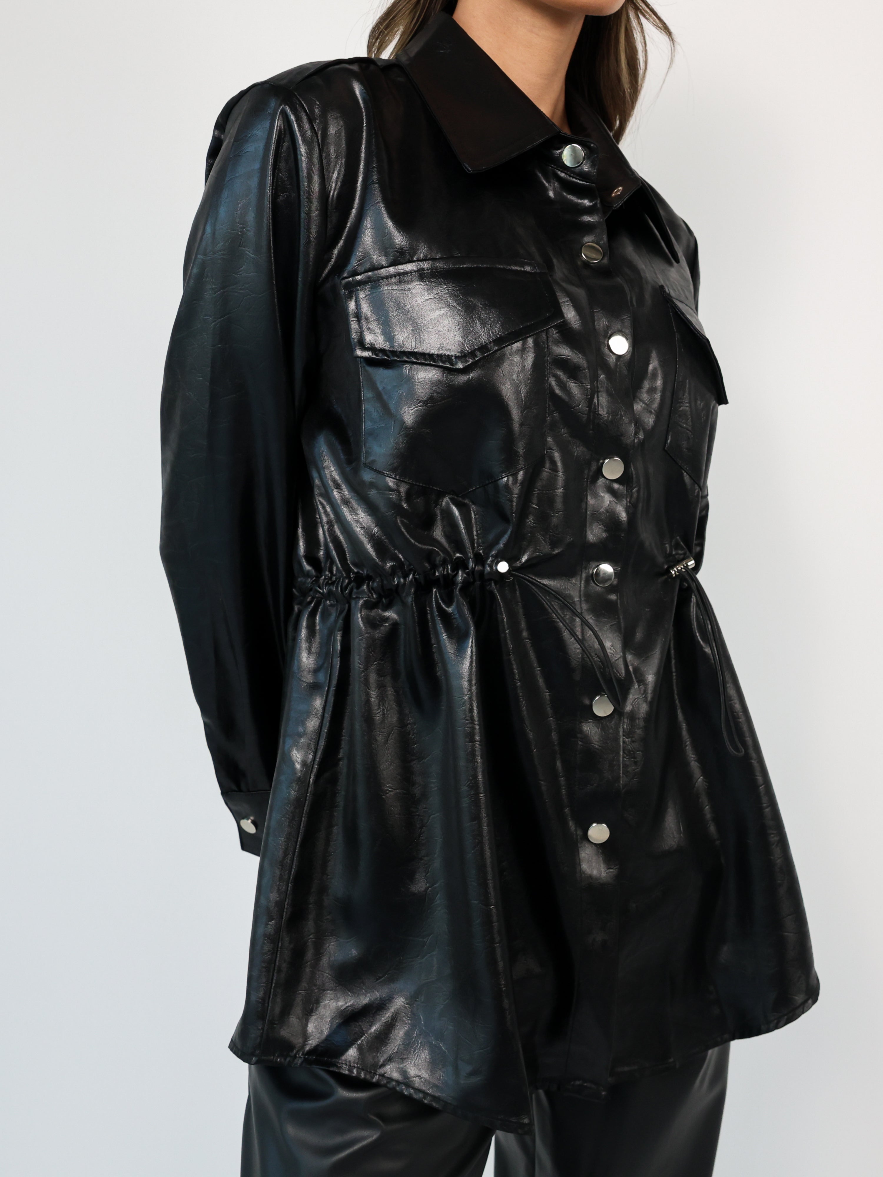 Faux Leather Shirt قميص جلد لامع