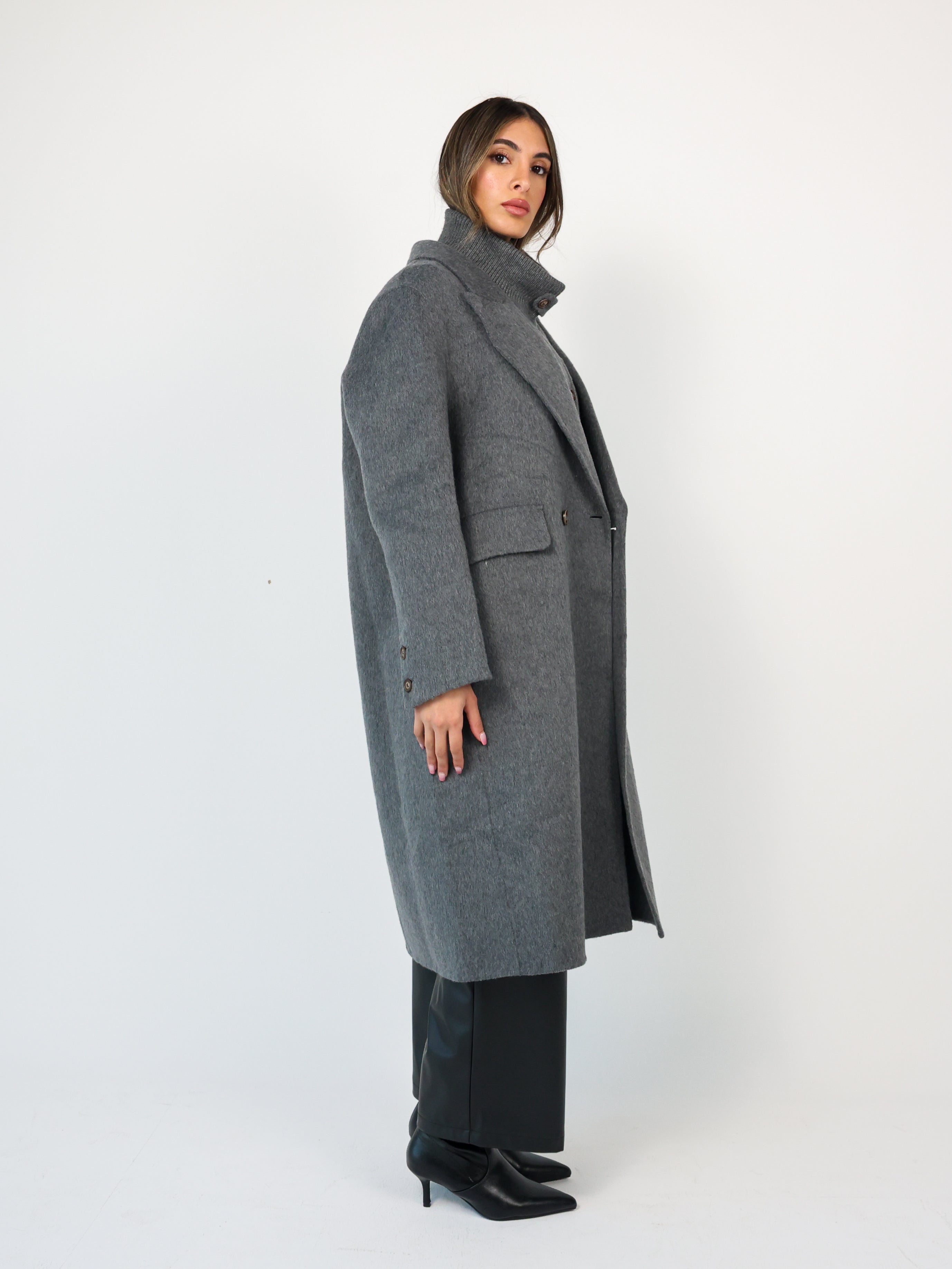 Highneck Wool-blend Coat معطف صوف رقبة طويل