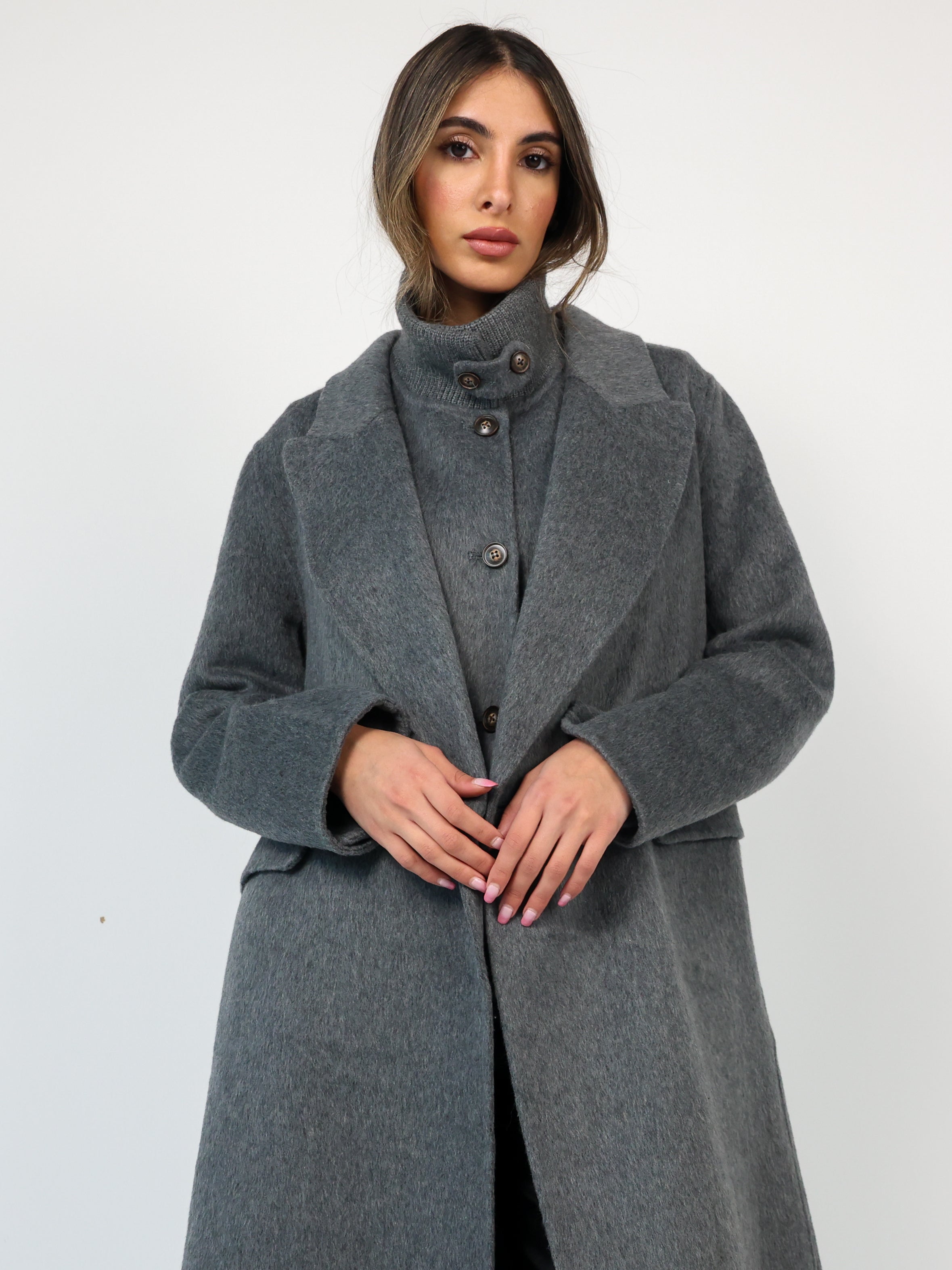 Highneck Wool-blend Coat معطف صوف رقبة طويل