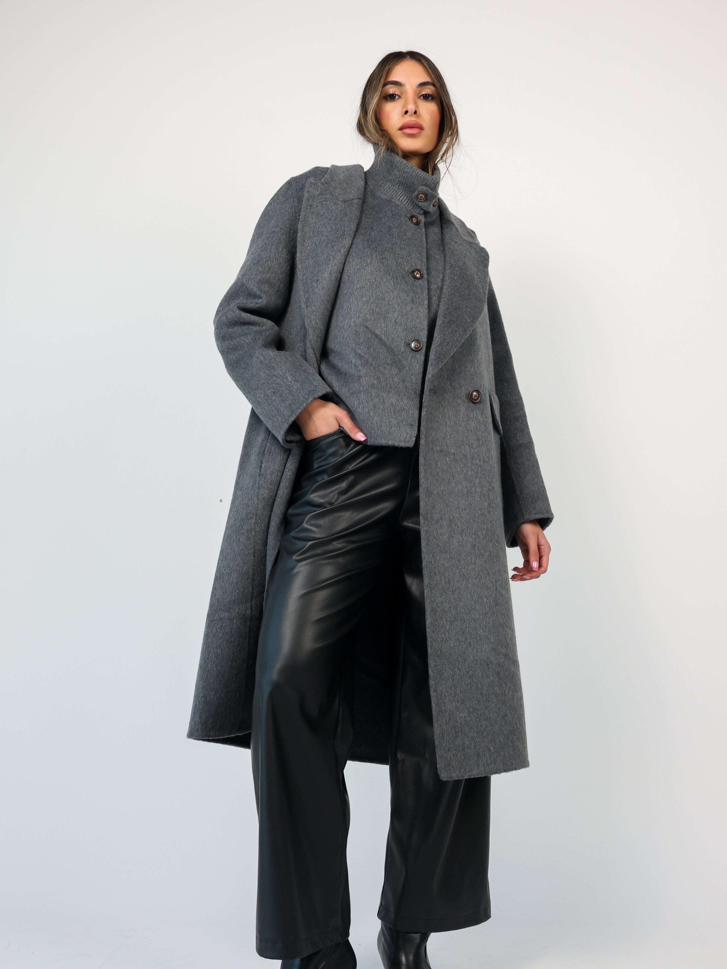Highneck Wool-blend Coat معطف صوف رقبة طويل