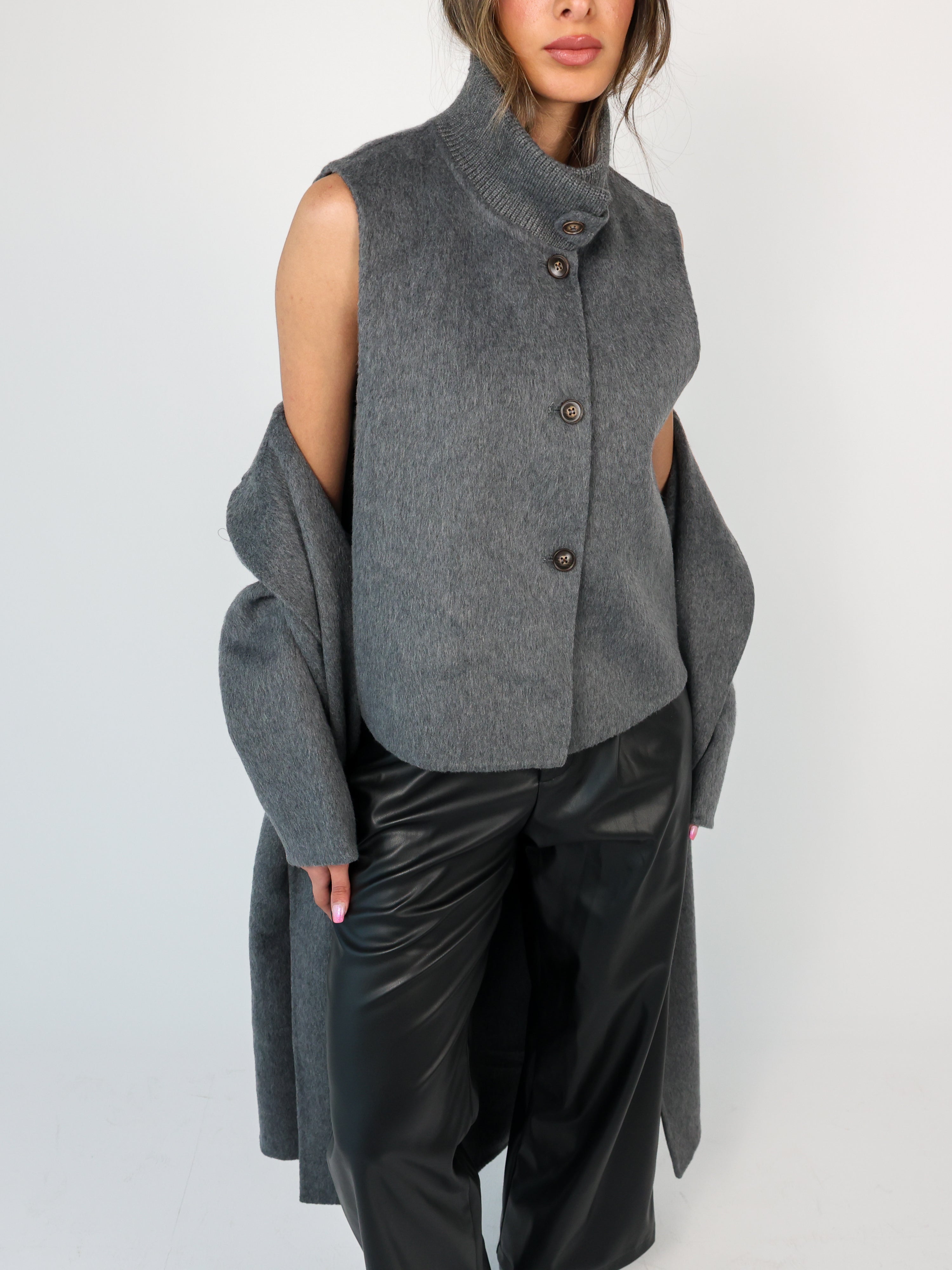 Highneck Wool-blend Coat معطف صوف رقبة طويل