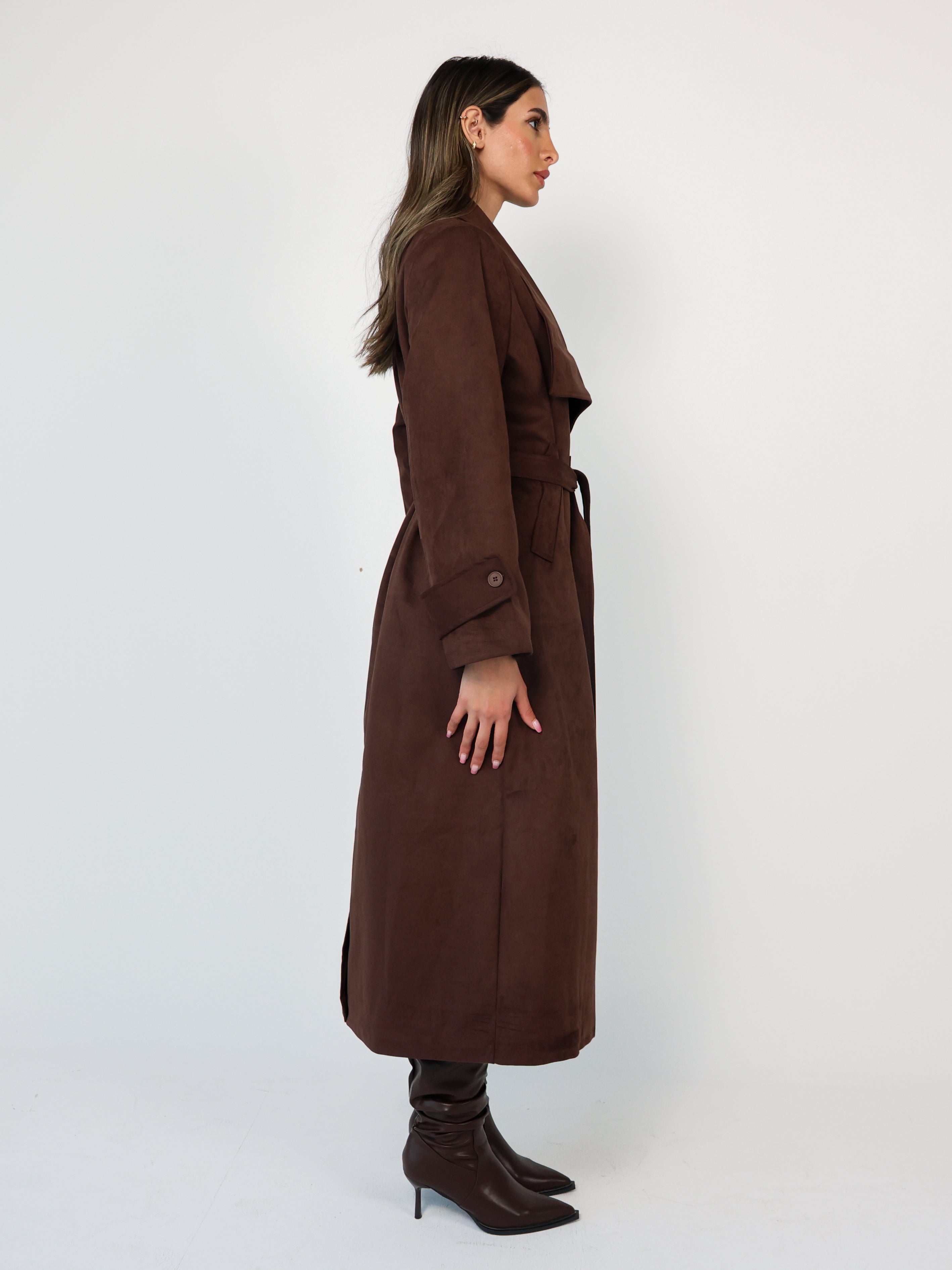 Faux Suede Wrap Trench Coat