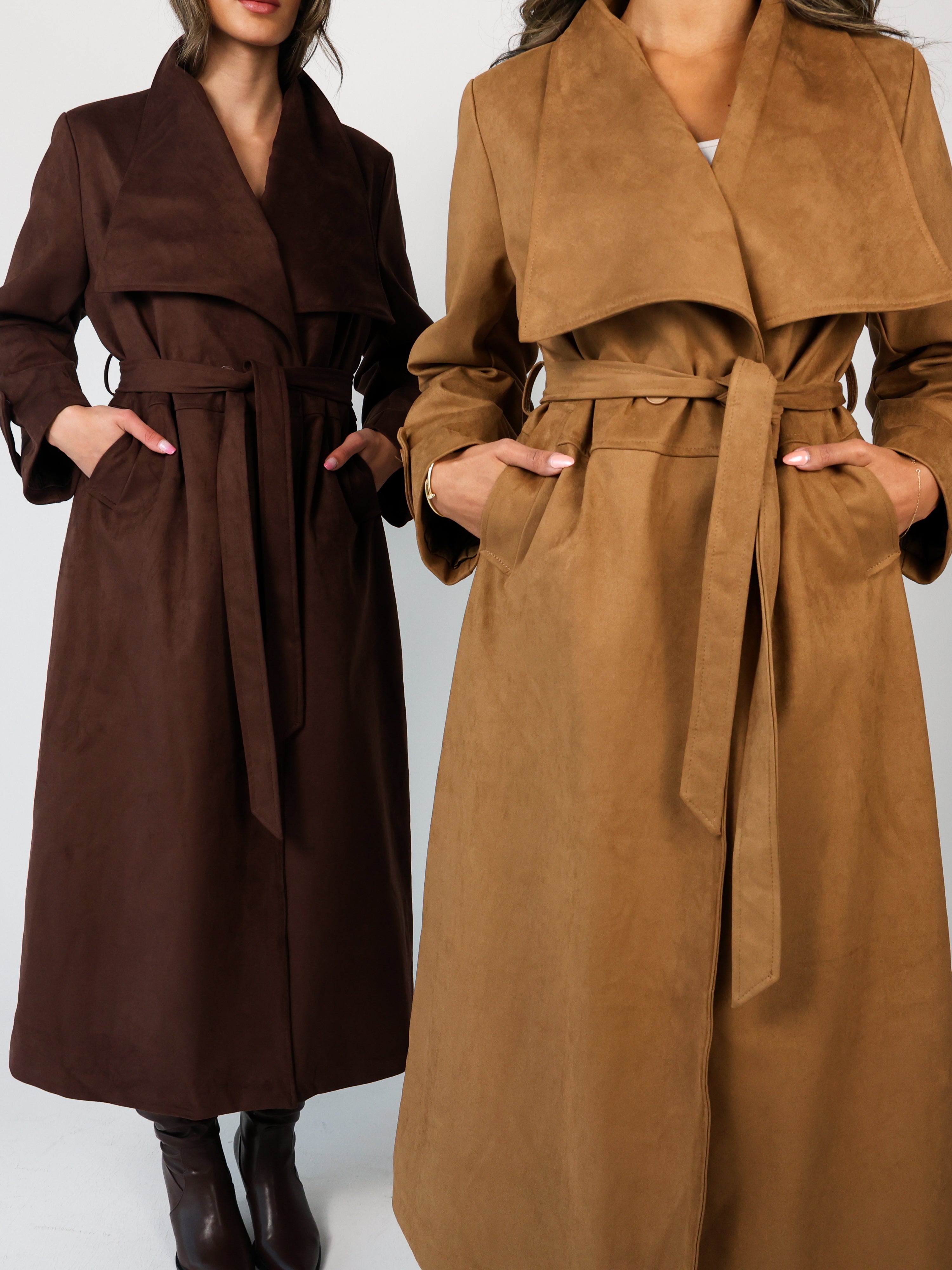 Faux Suede Wrap Trench Coat