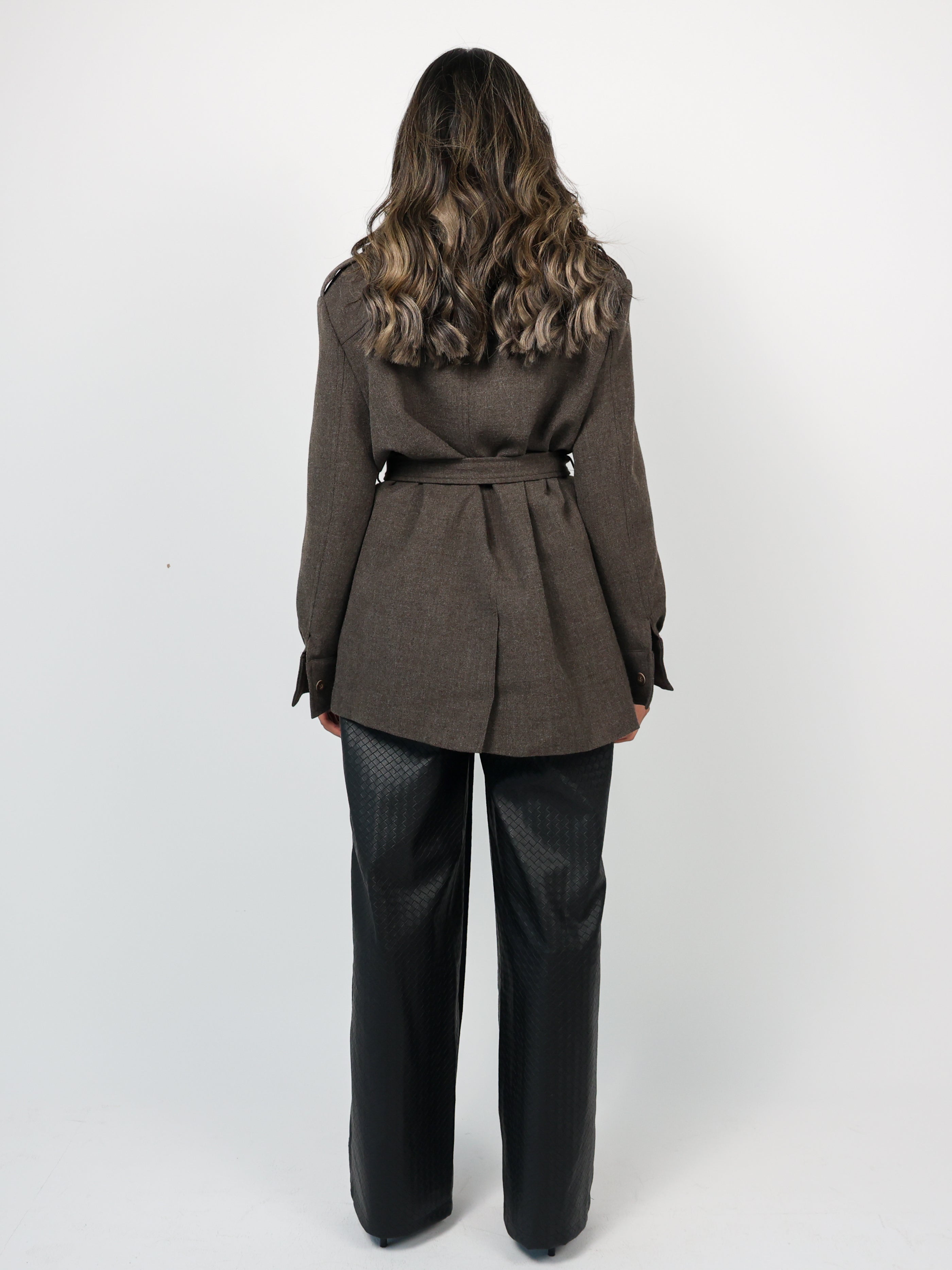 Belted Jacketجاكت رمادي صوف