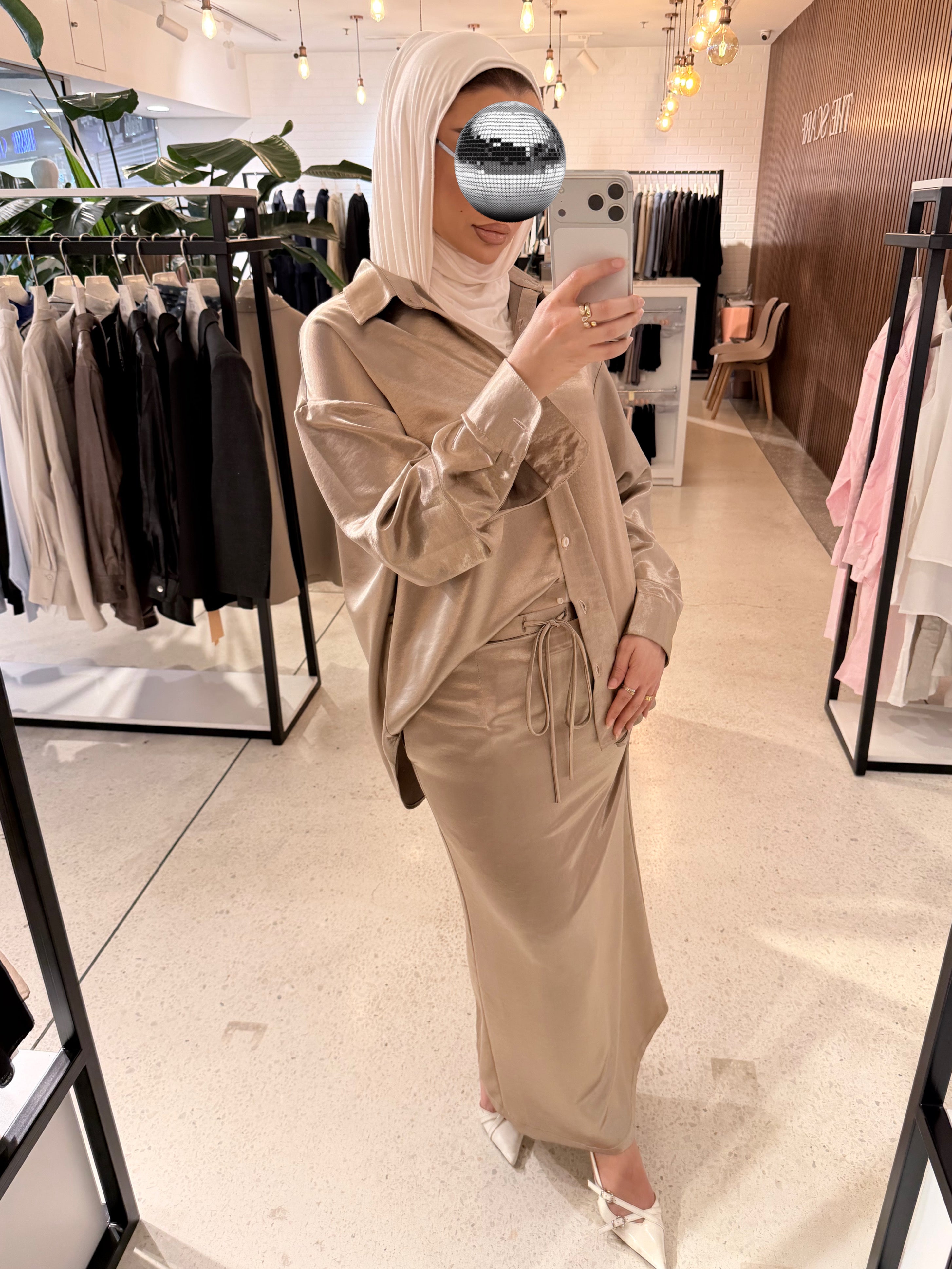 Silk Co-ord Skirt-Beige