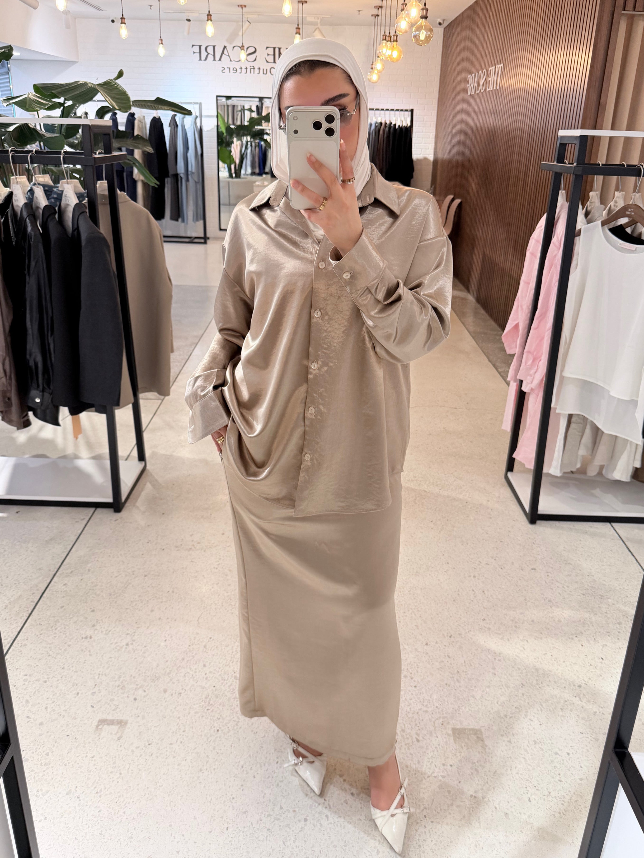 Silk Co-ord Skirt-Beige