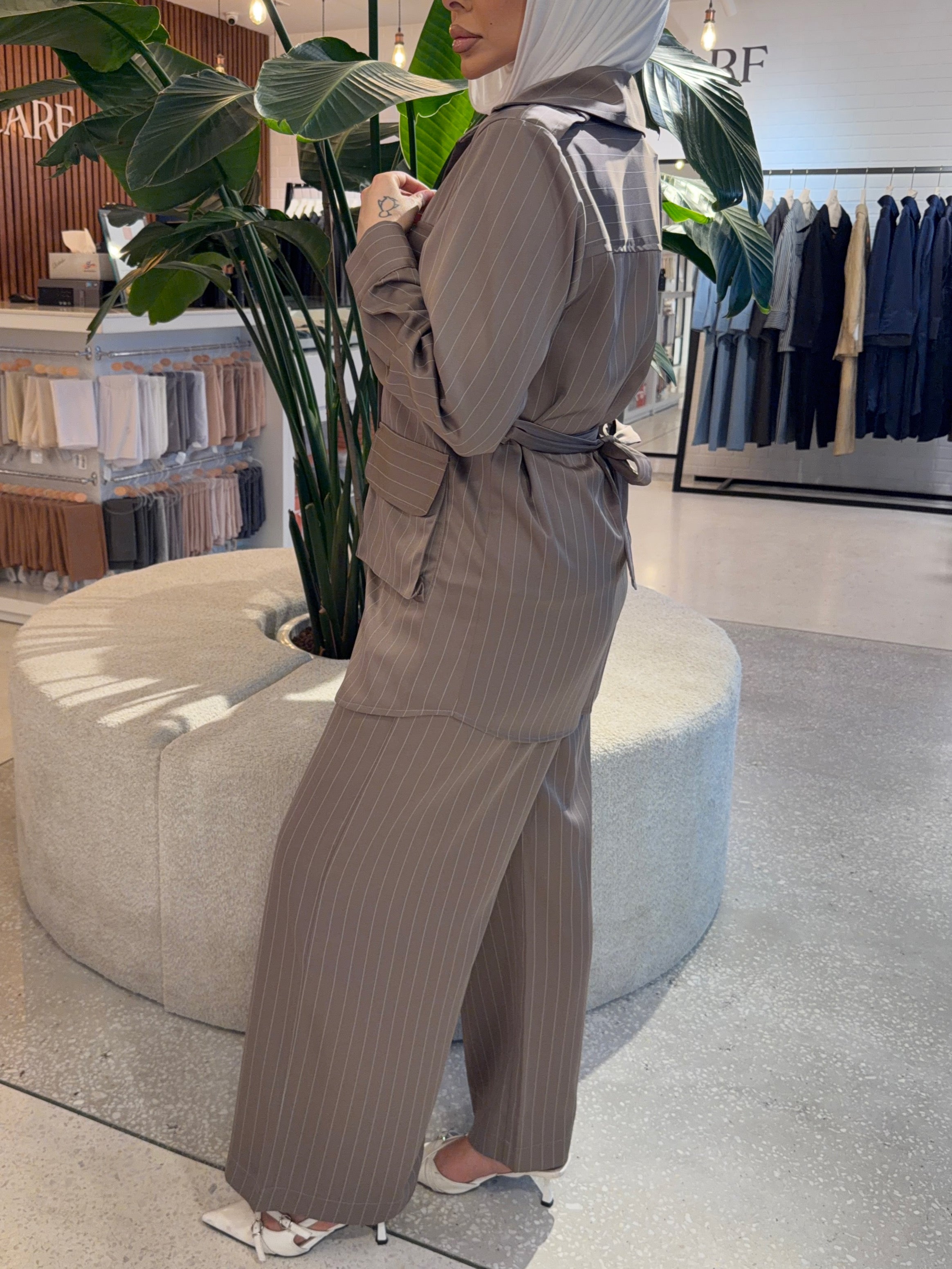 Silky Pinstriped Set