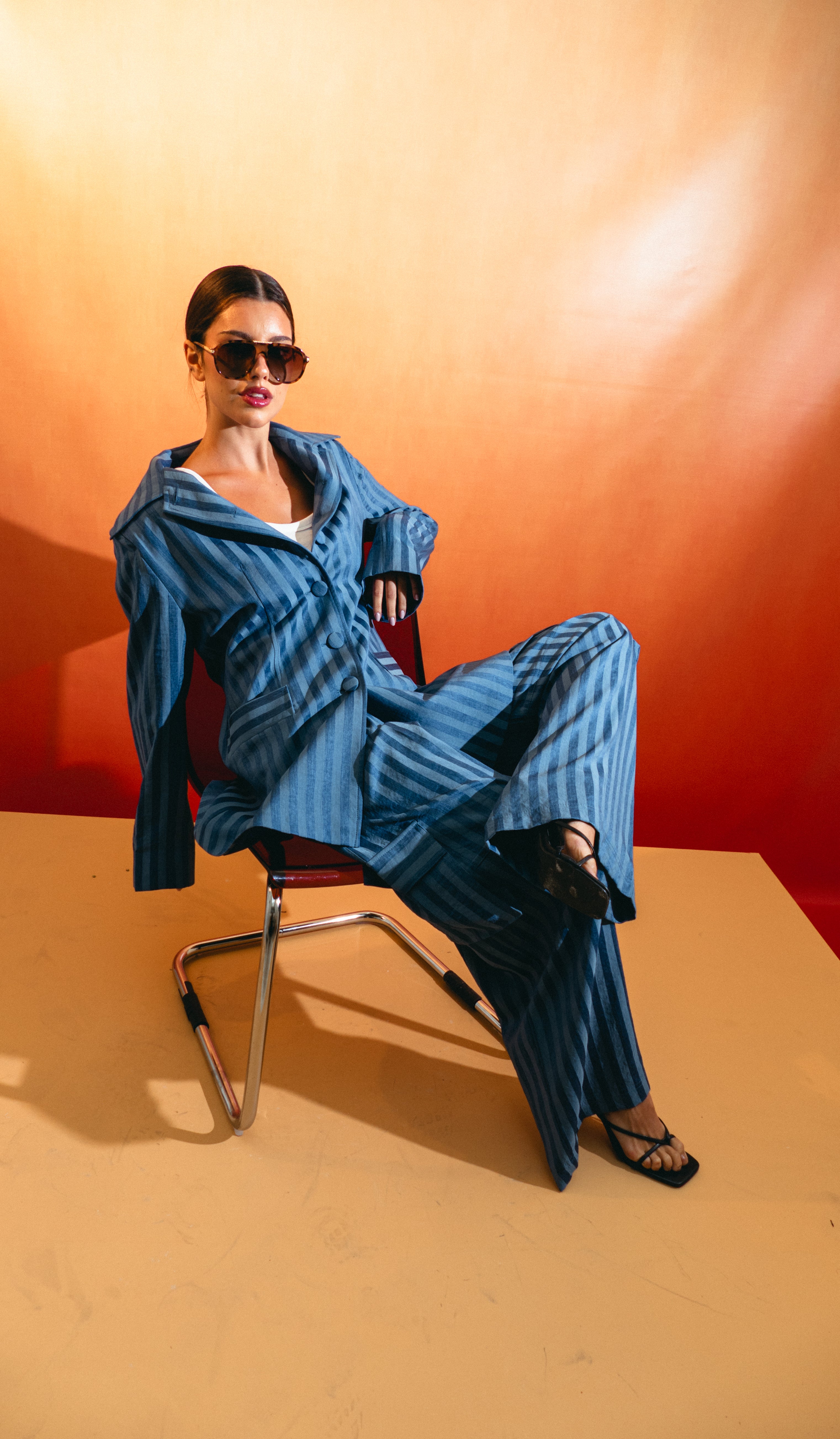 Azure Pinstripe Tailored Co-Ord Set - Blue
