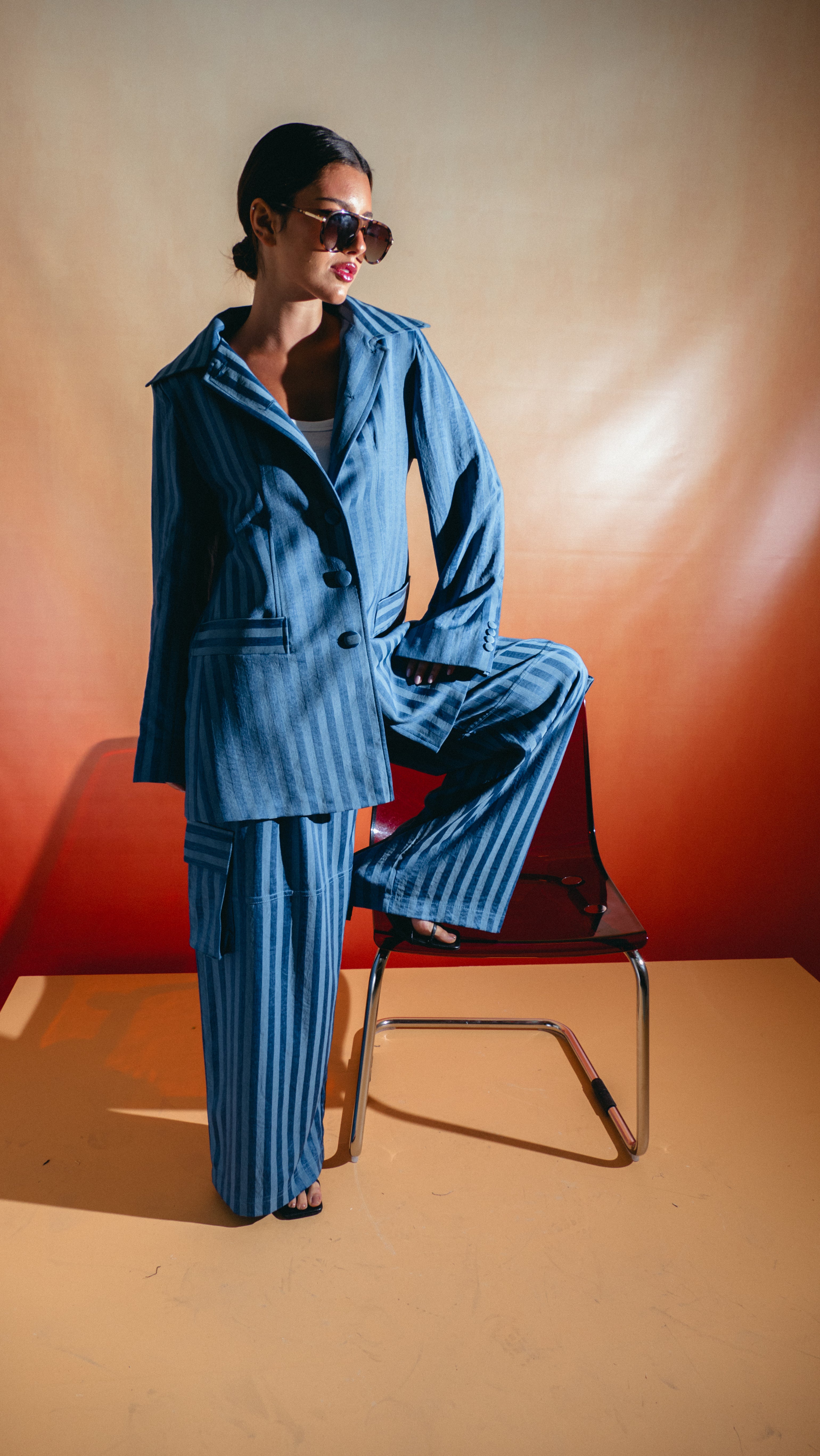 Azure Pinstripe Tailored Co-Ord Set - Blue