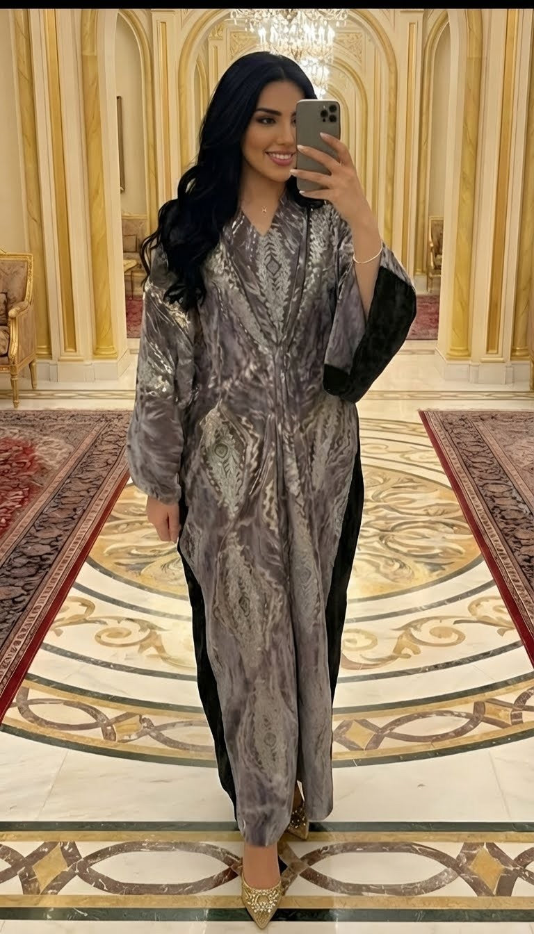 Gray and black draa دراعة رصاصي مع أسودمطرزة