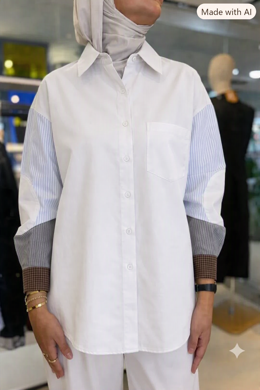 Mixed Sleeves Shirt - Offwhite