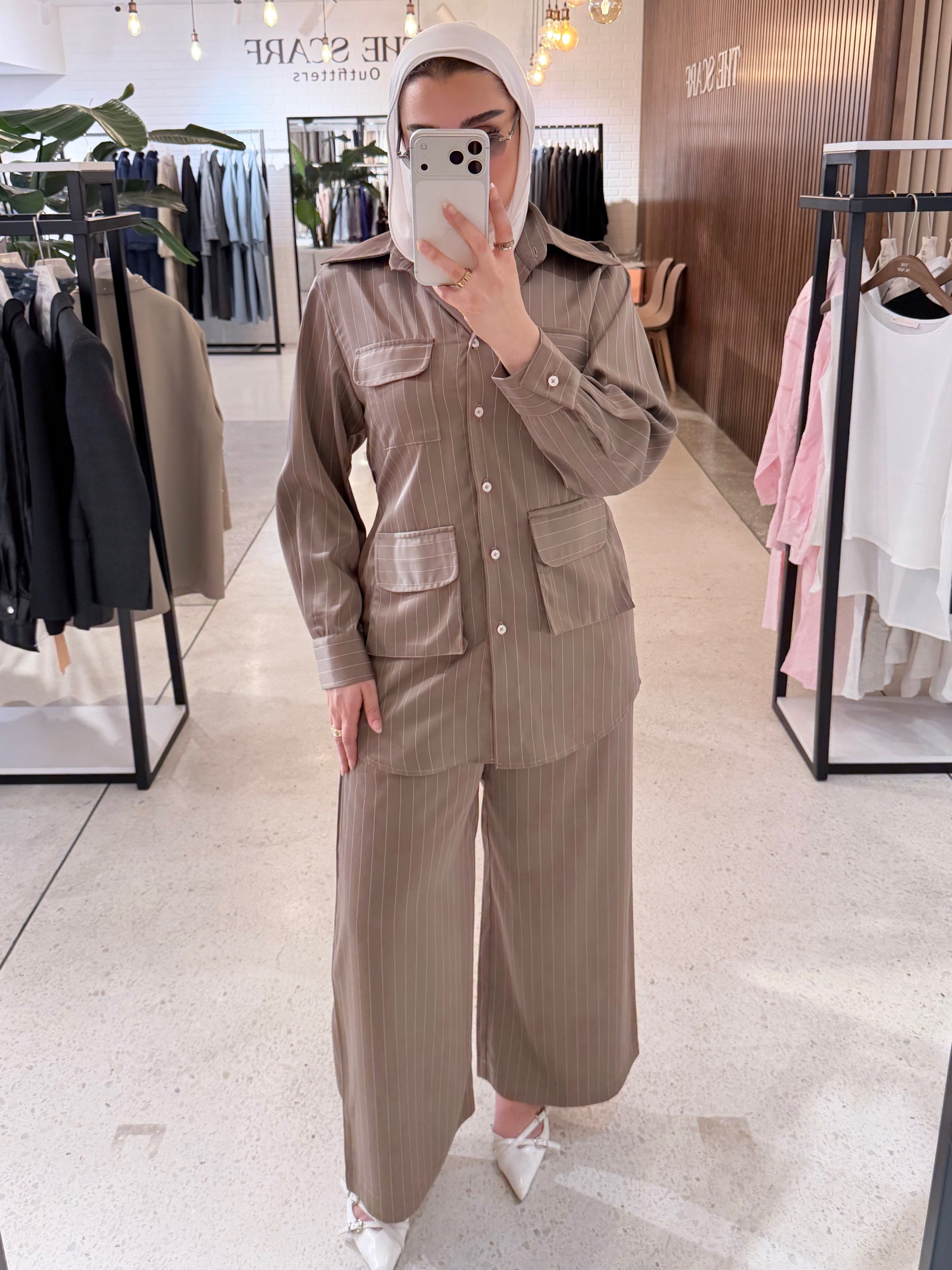 Silky Pinstriped Set