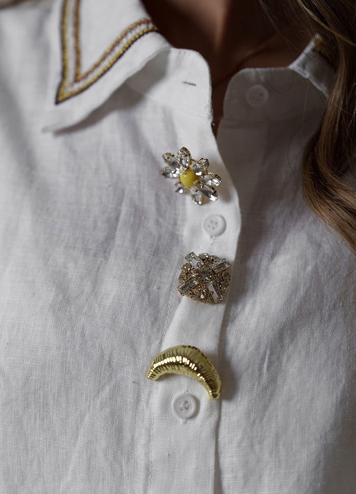 Linen Set- Offwhite w/ Brooch