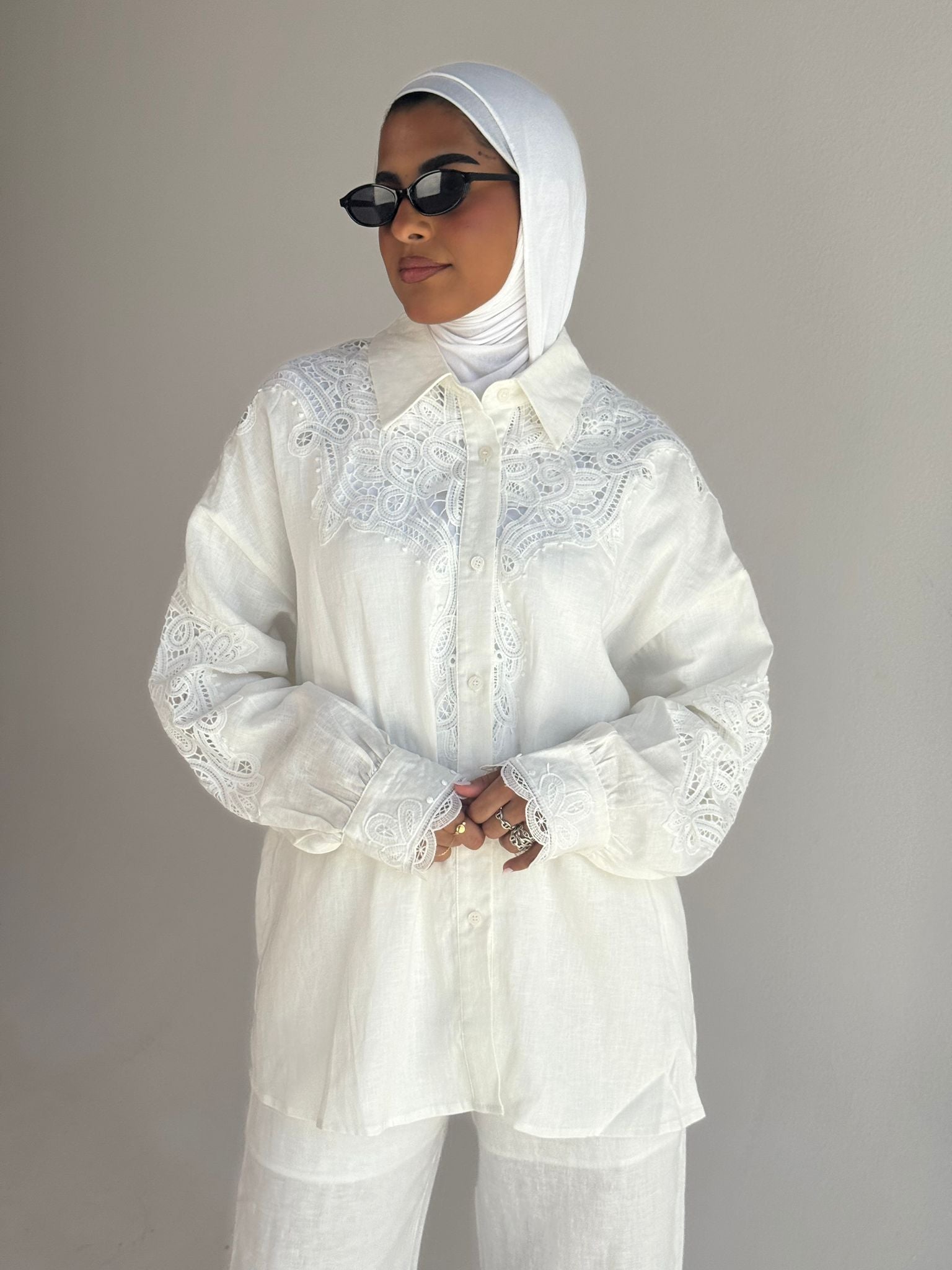 Linen Set Lace- Offwhite