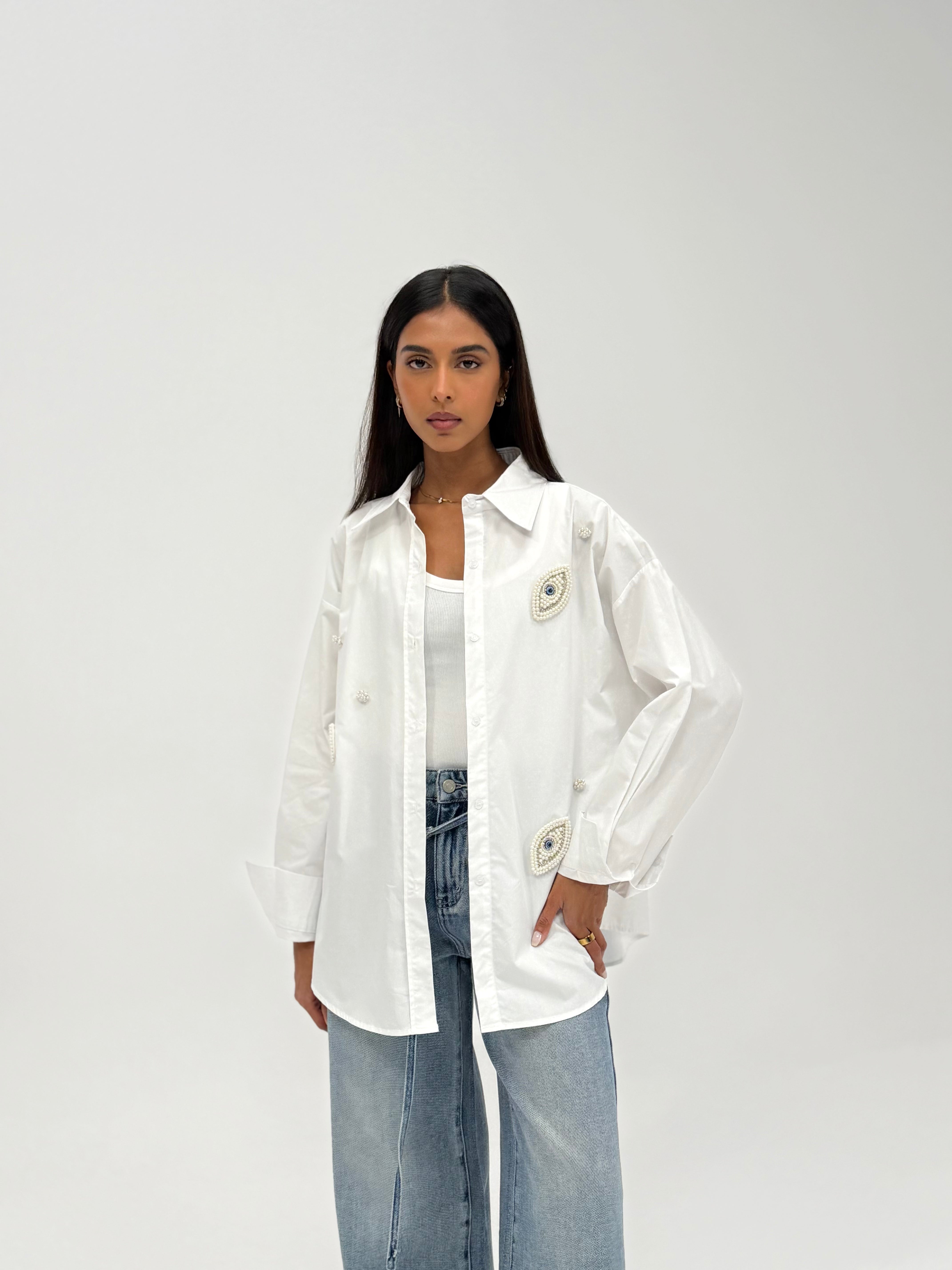 Shirt with Nazar beads- White