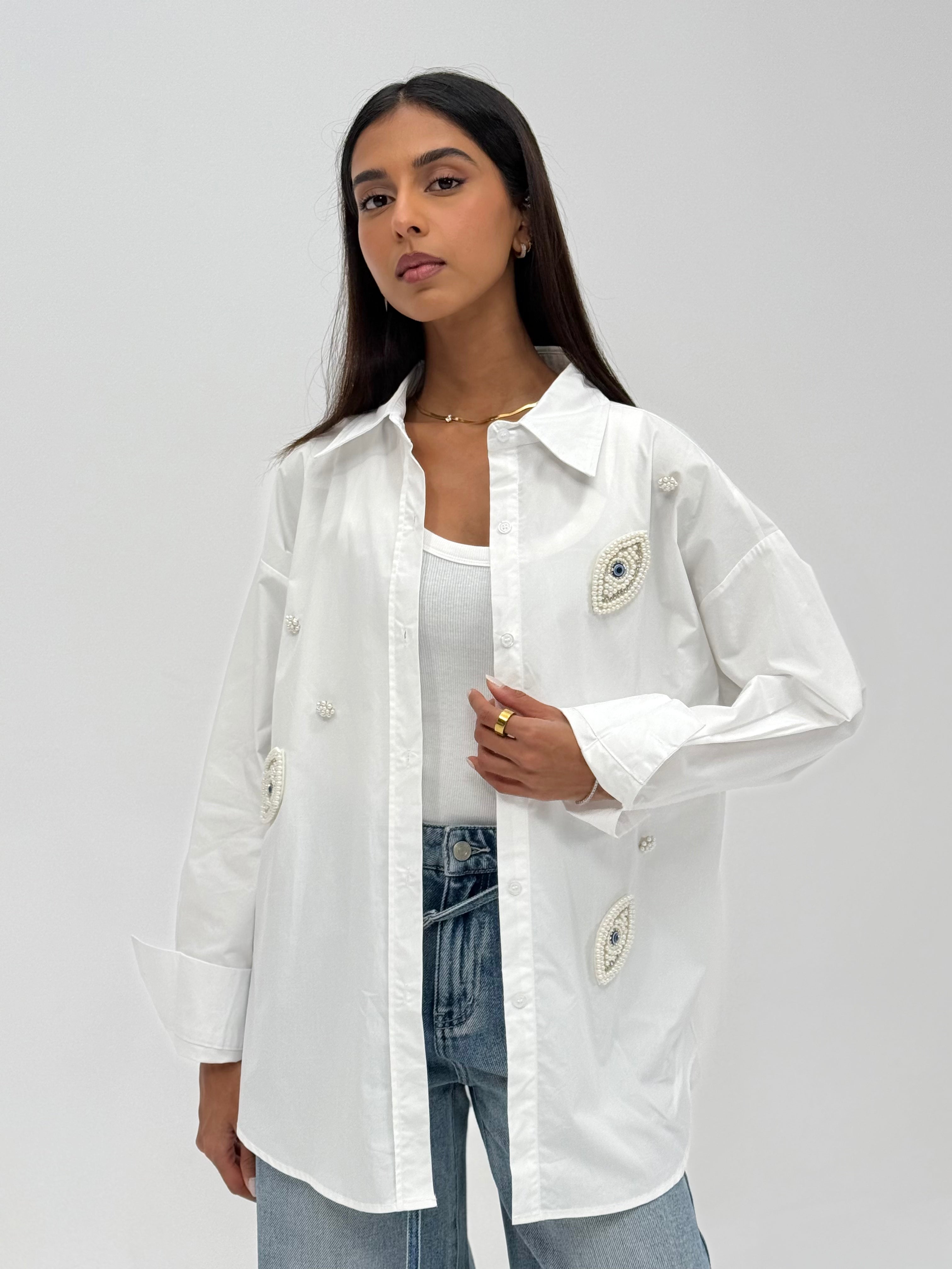 Shirt with Nazar beads- White