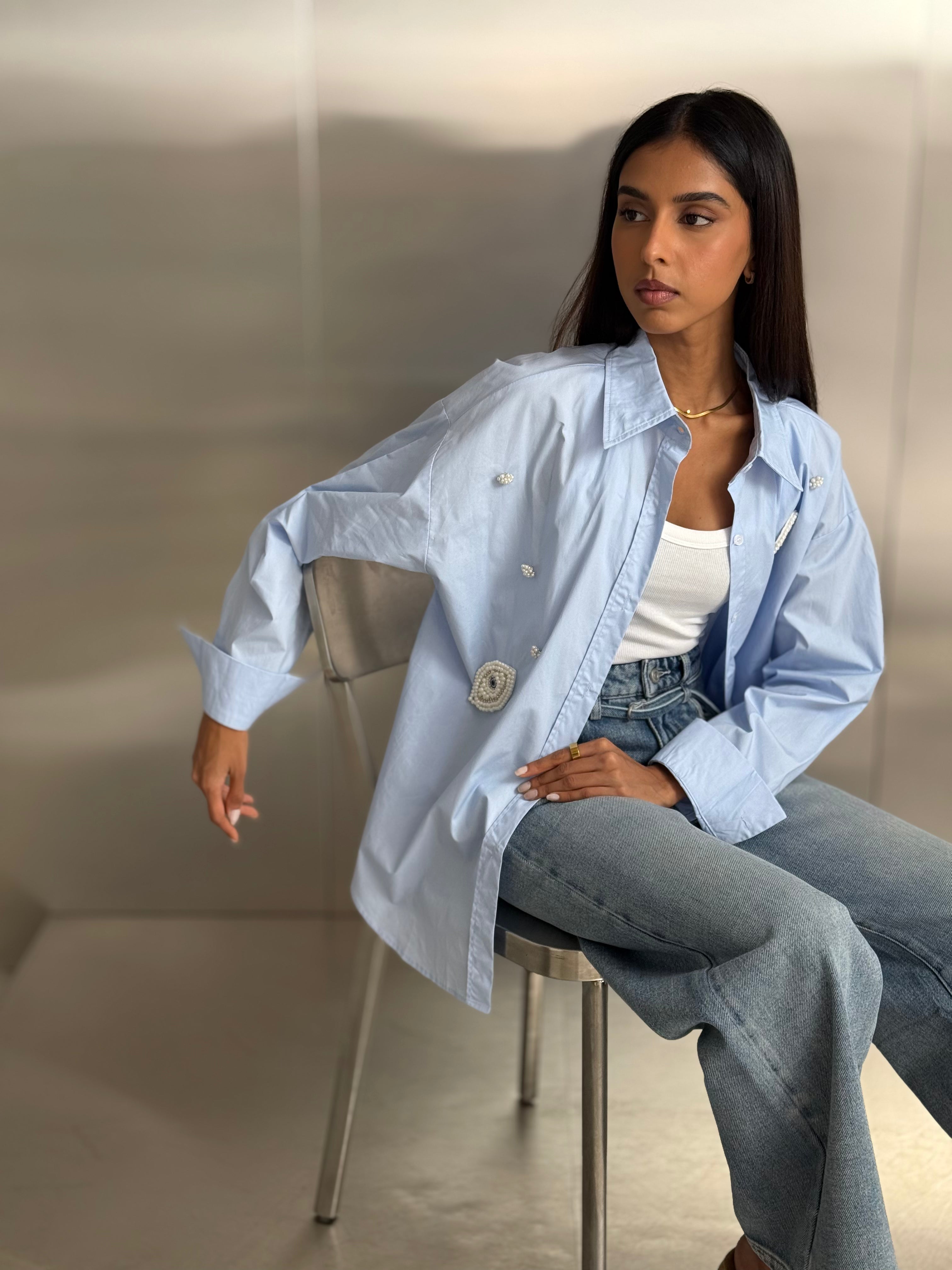 Shirt with Nazar beads- Blue