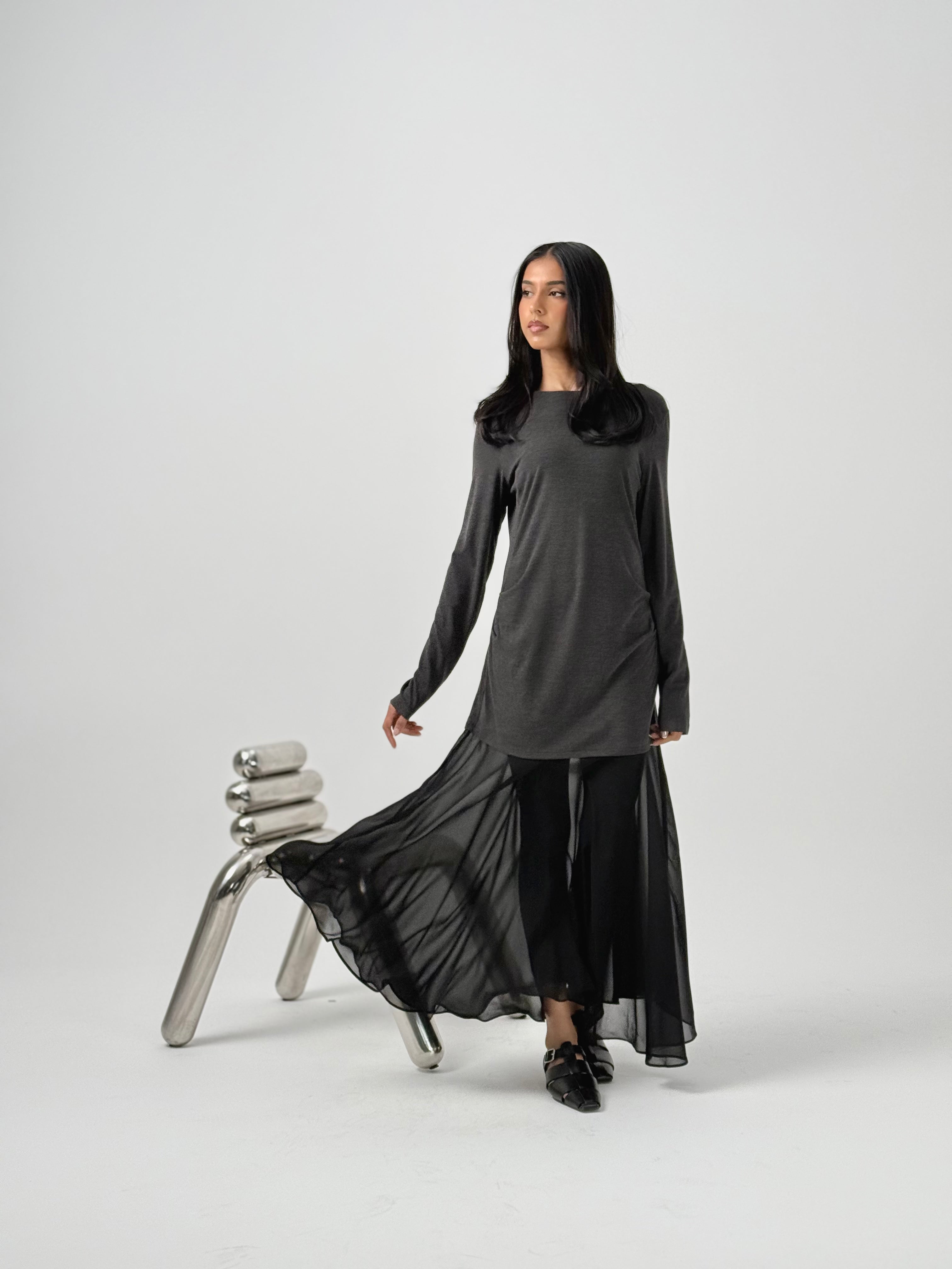 Layered Maxi Dress- Gray