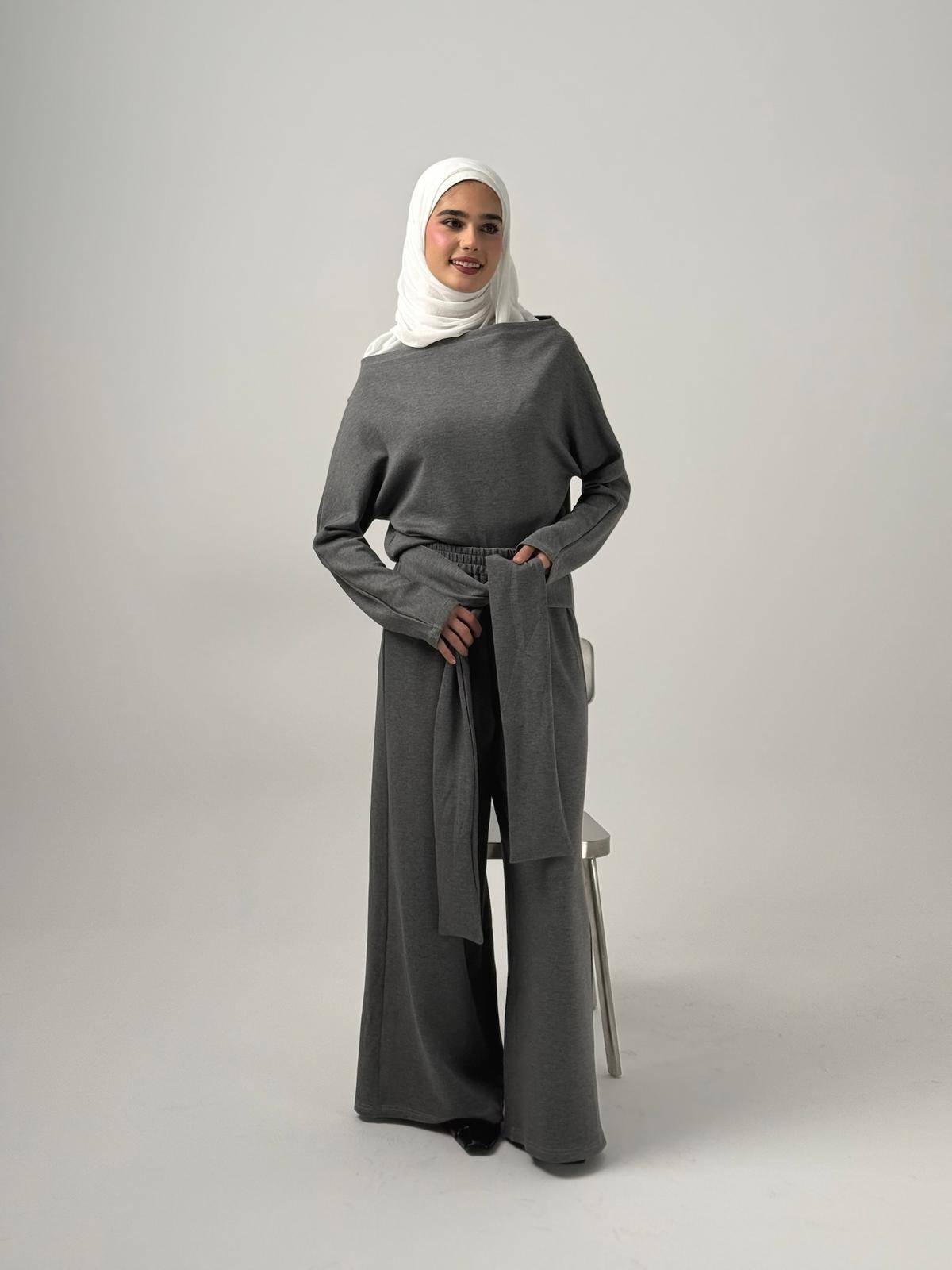 Wide leg pants بنطلون واسع بحزام خصر