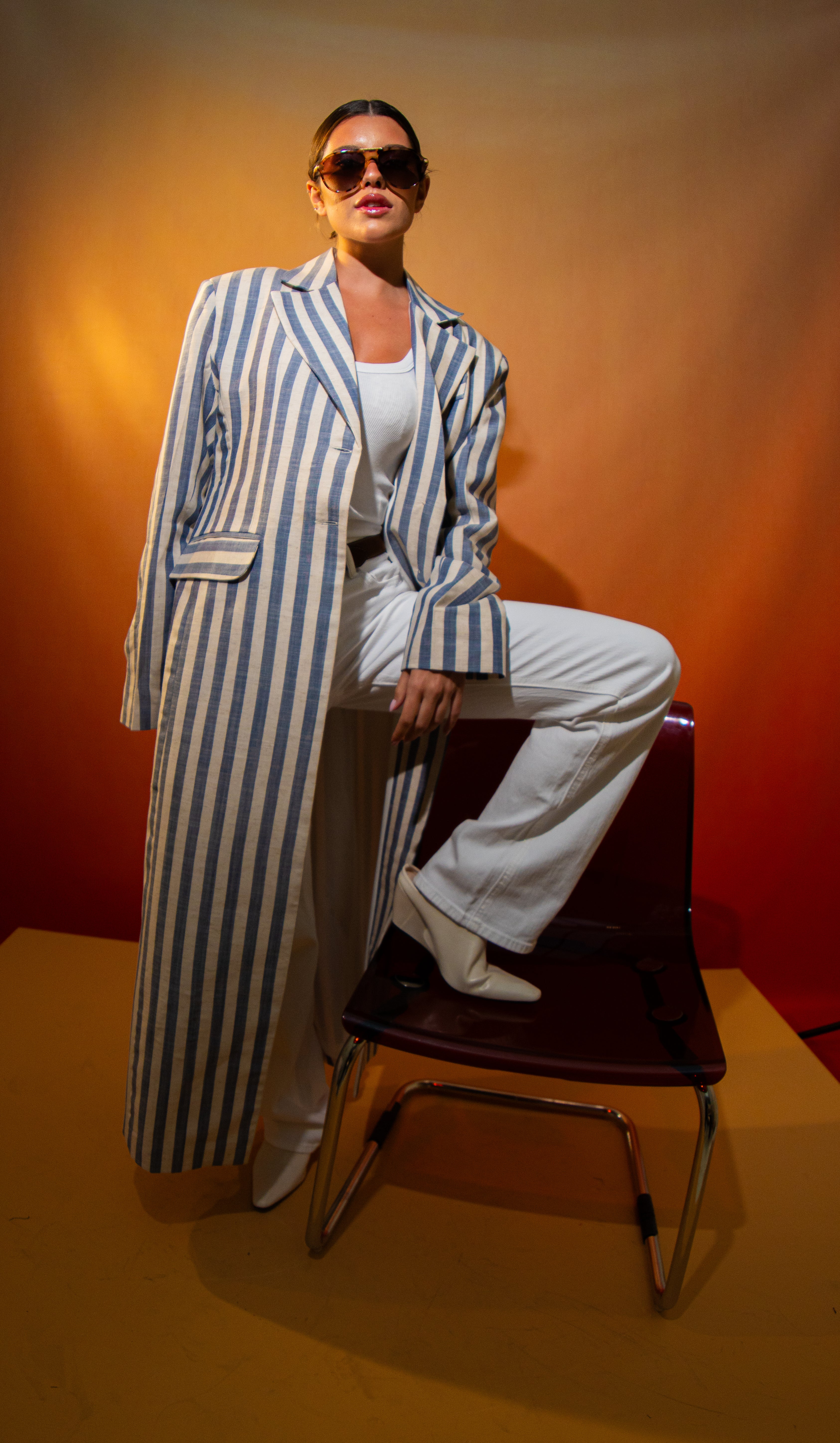 Azure Stripe Tailored Coat