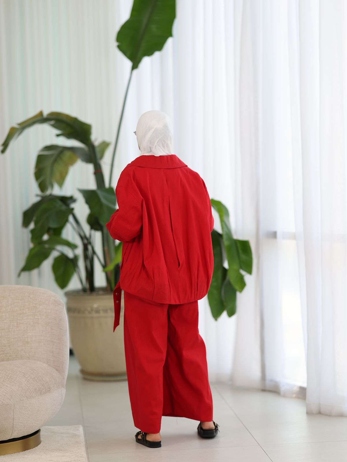 Linen High-collar Co-ord Set