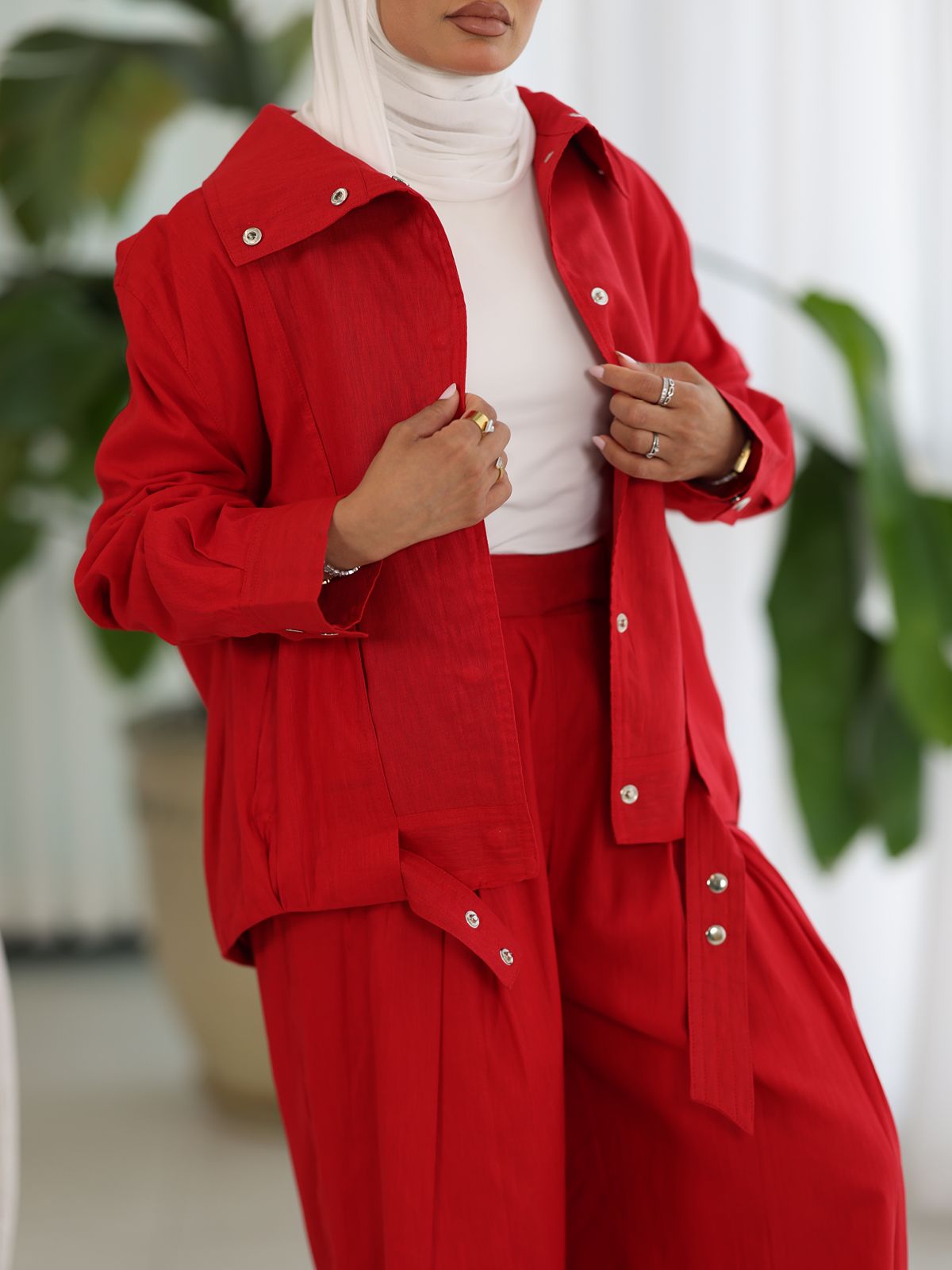 Linen High-collar Co-ord Set