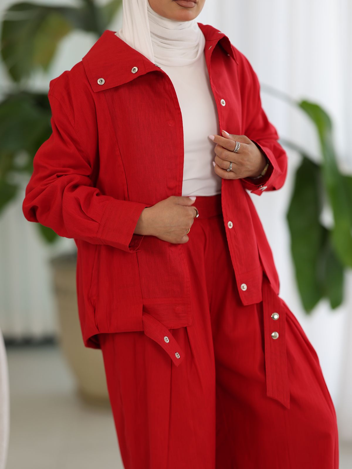 Linen High-collar Co-ord Set