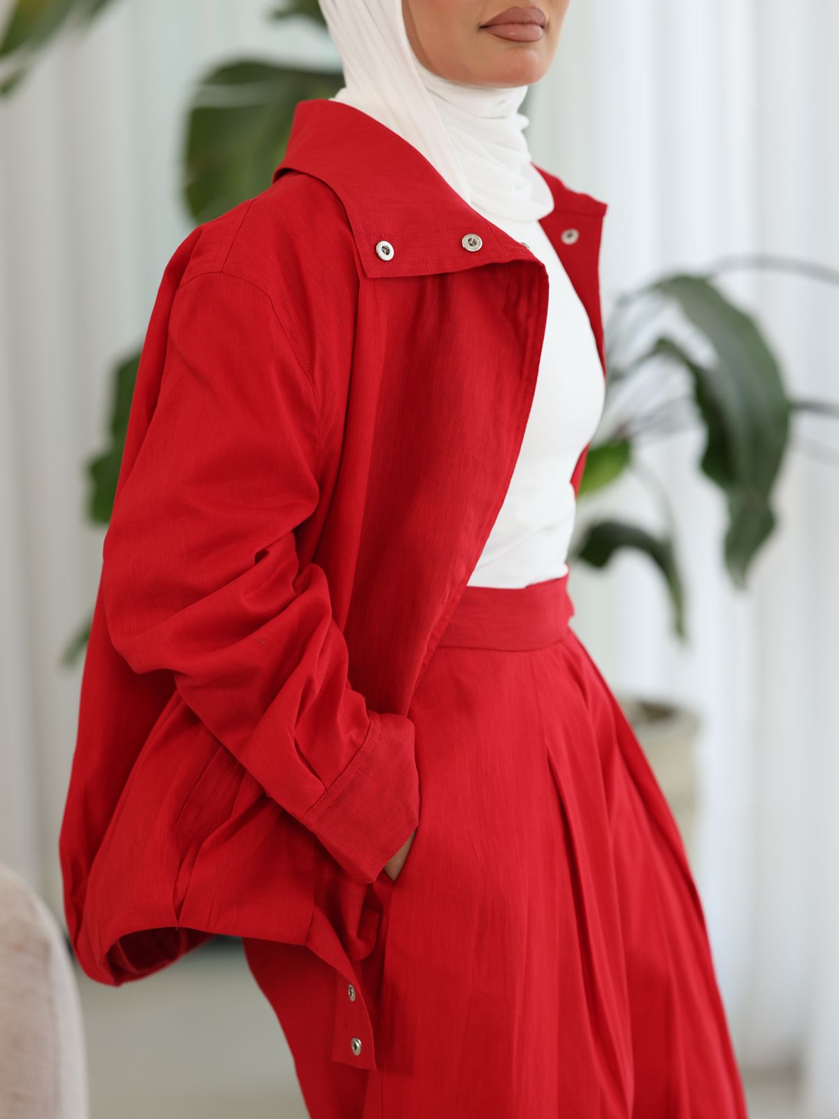 Linen High-collar Co-ord Set