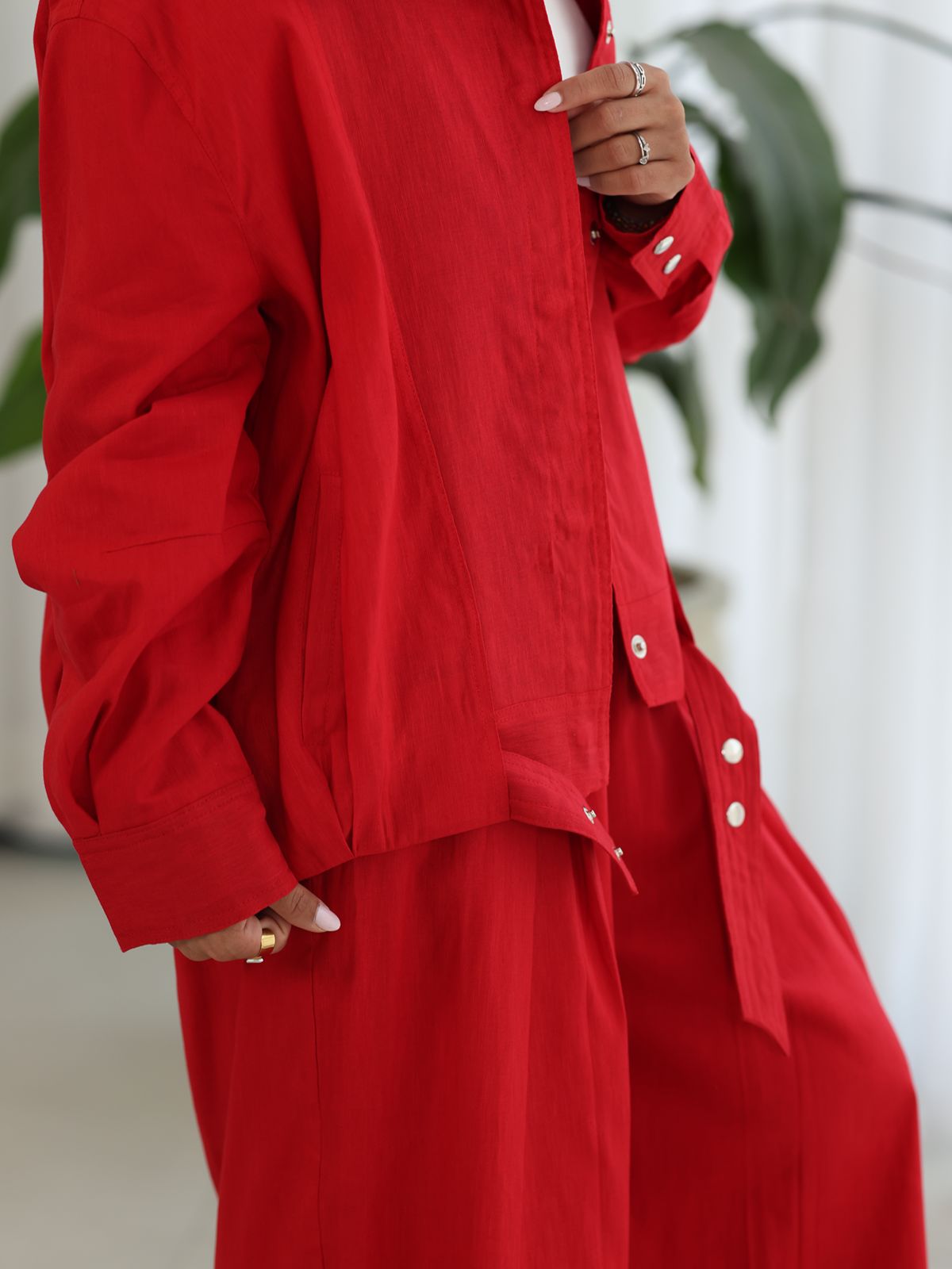 Linen High-collar Co-ord Set