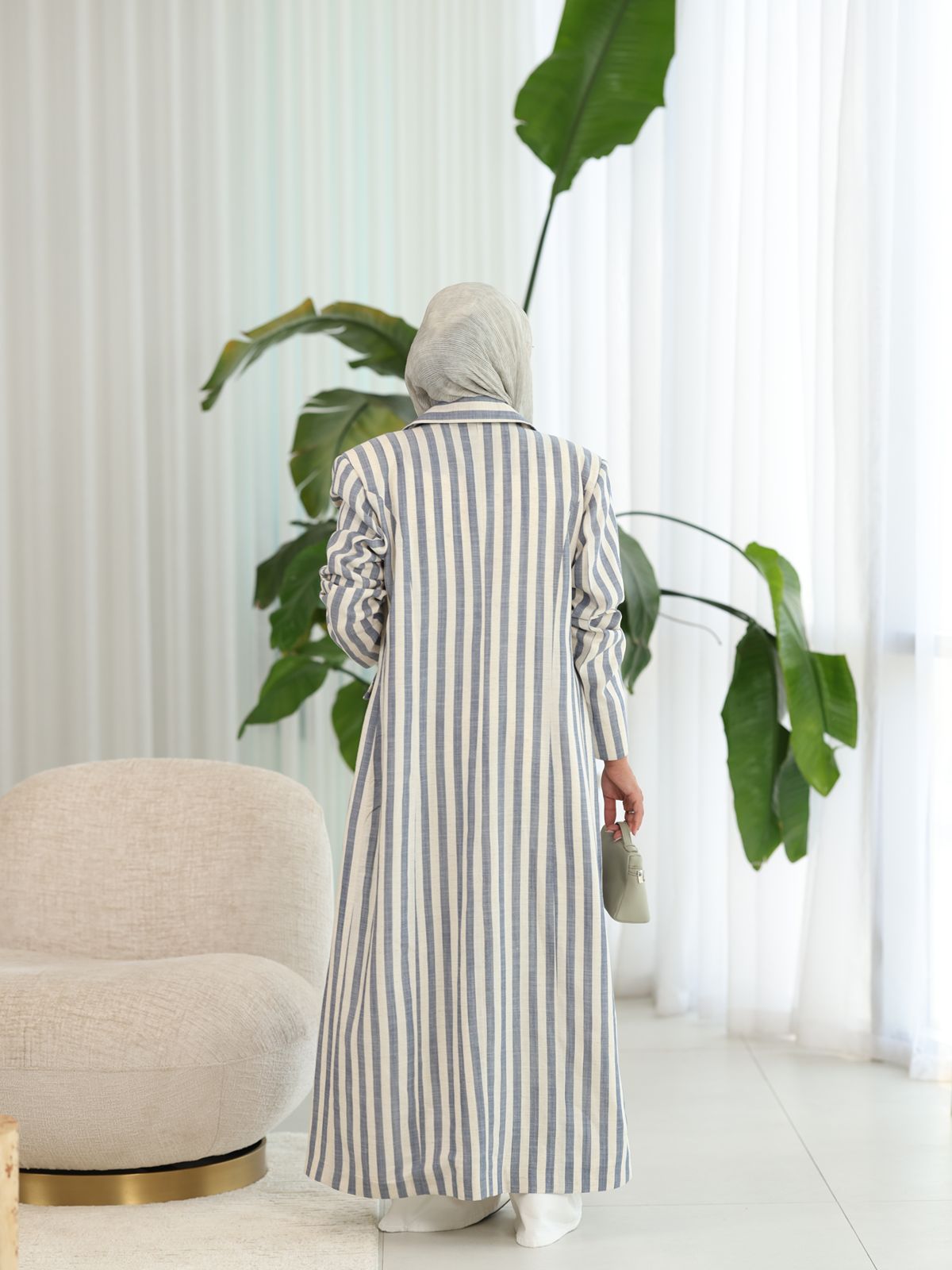 Azure Stripe Tailored Coat