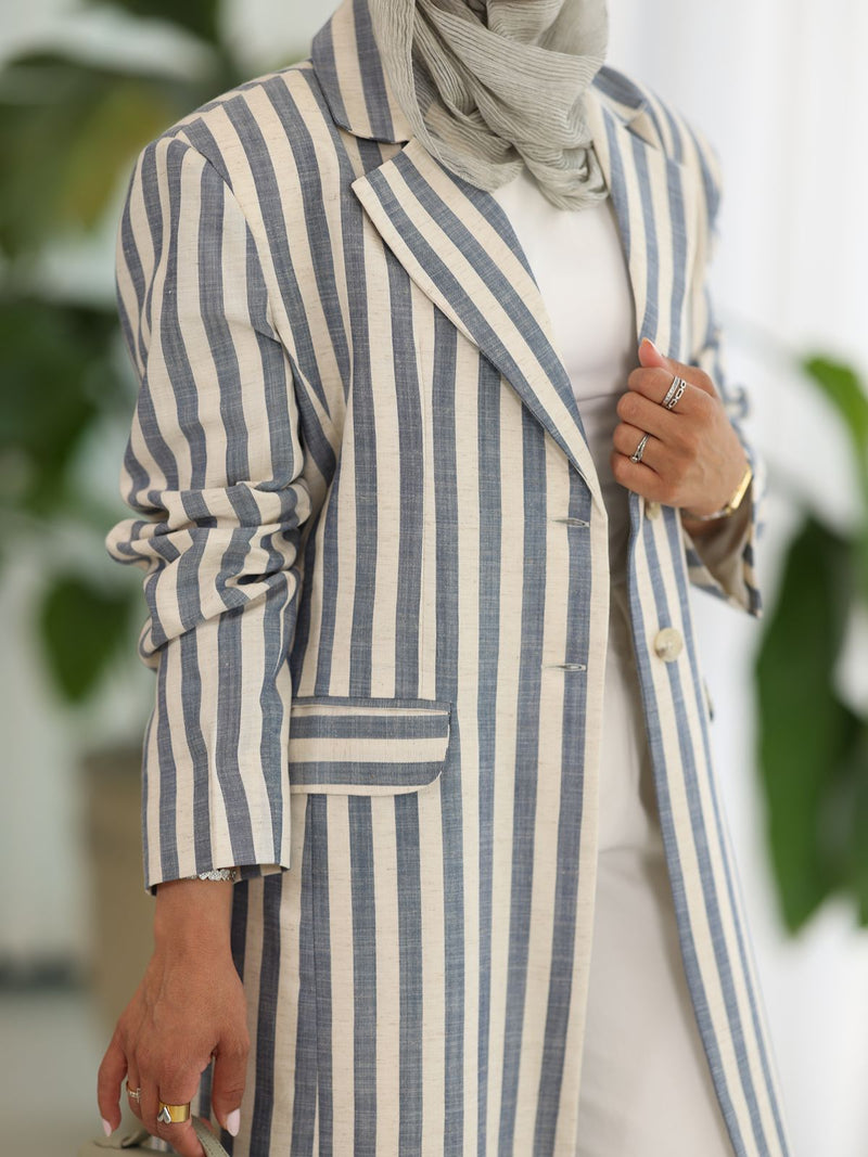 Azure Stripe Tailored Coat