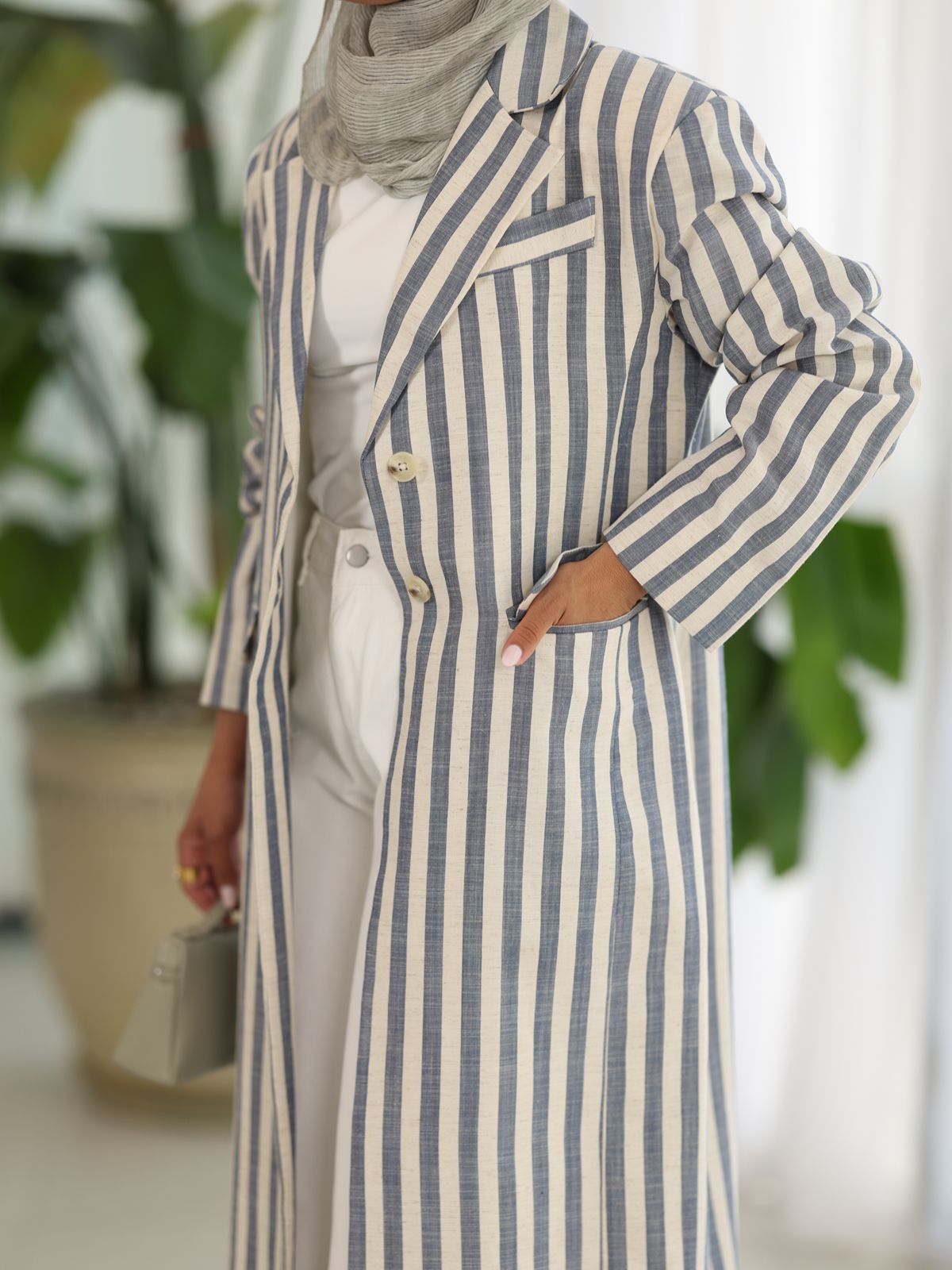 Azure Stripe Tailored Coat