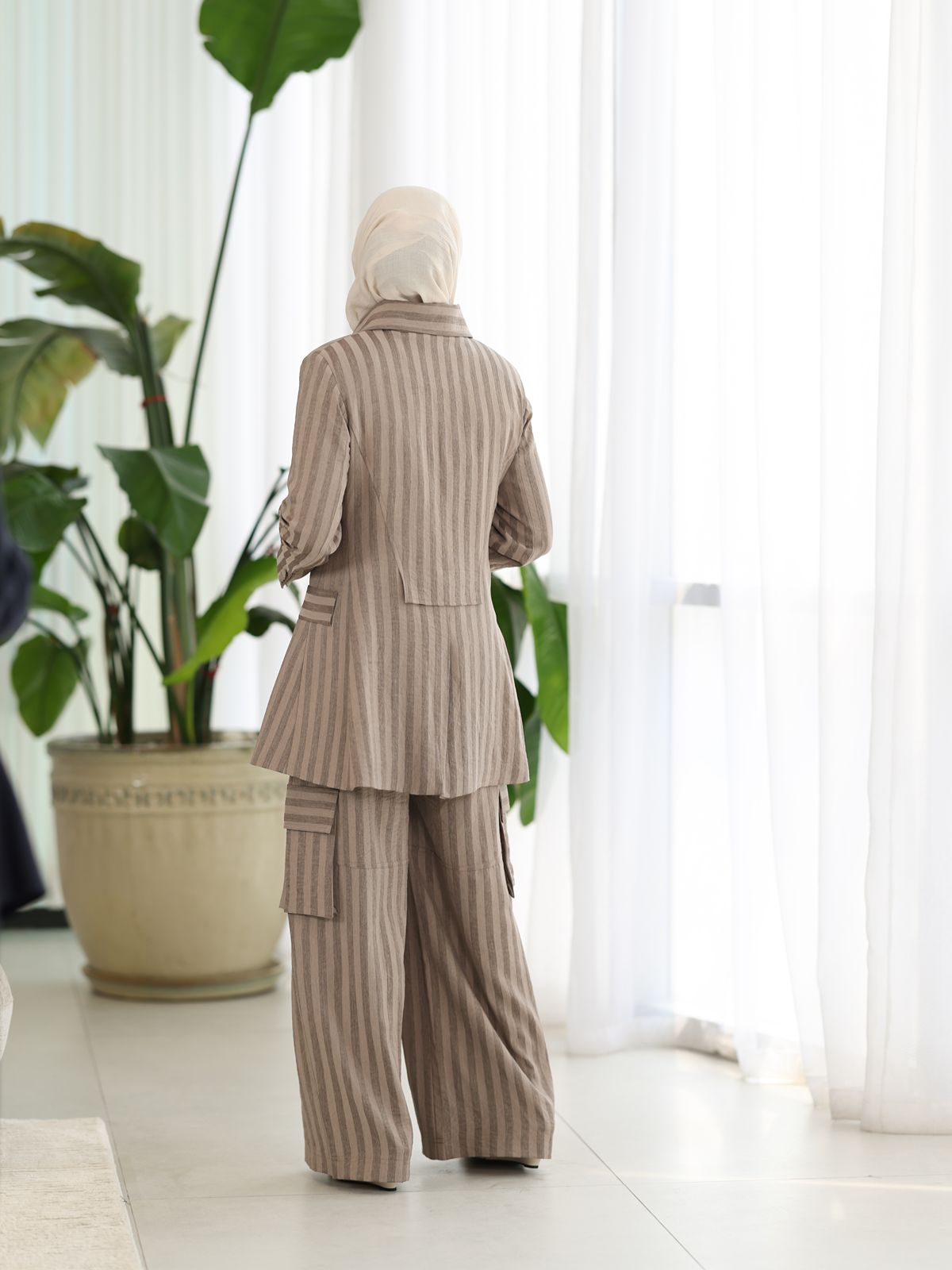 Azure Pinstripe Tailored Co-Ord Set - Mocha