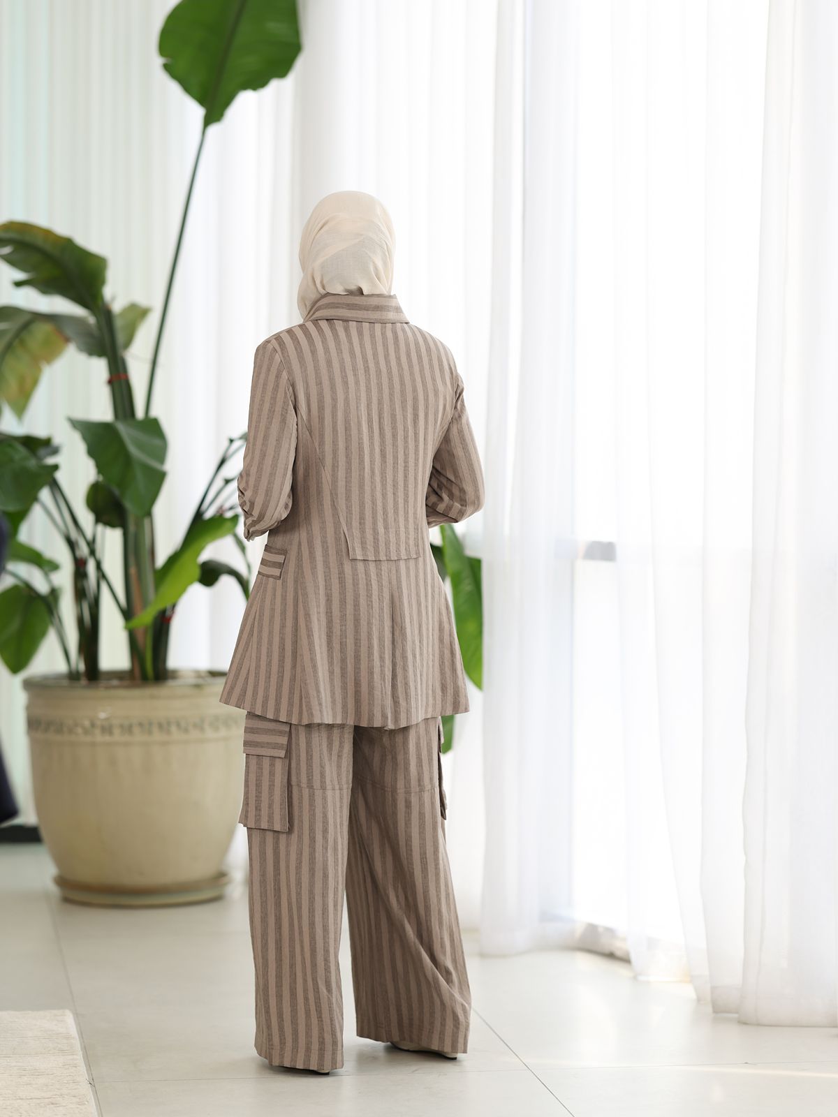Azure Pinstripe Tailored Co-Ord Set - Mocha