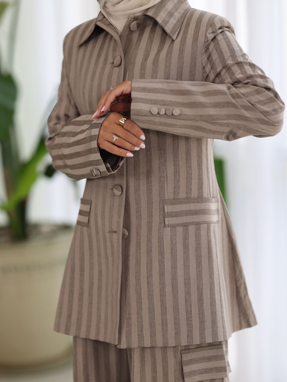 Azure Pinstripe Tailored Co-Ord Set - Mocha