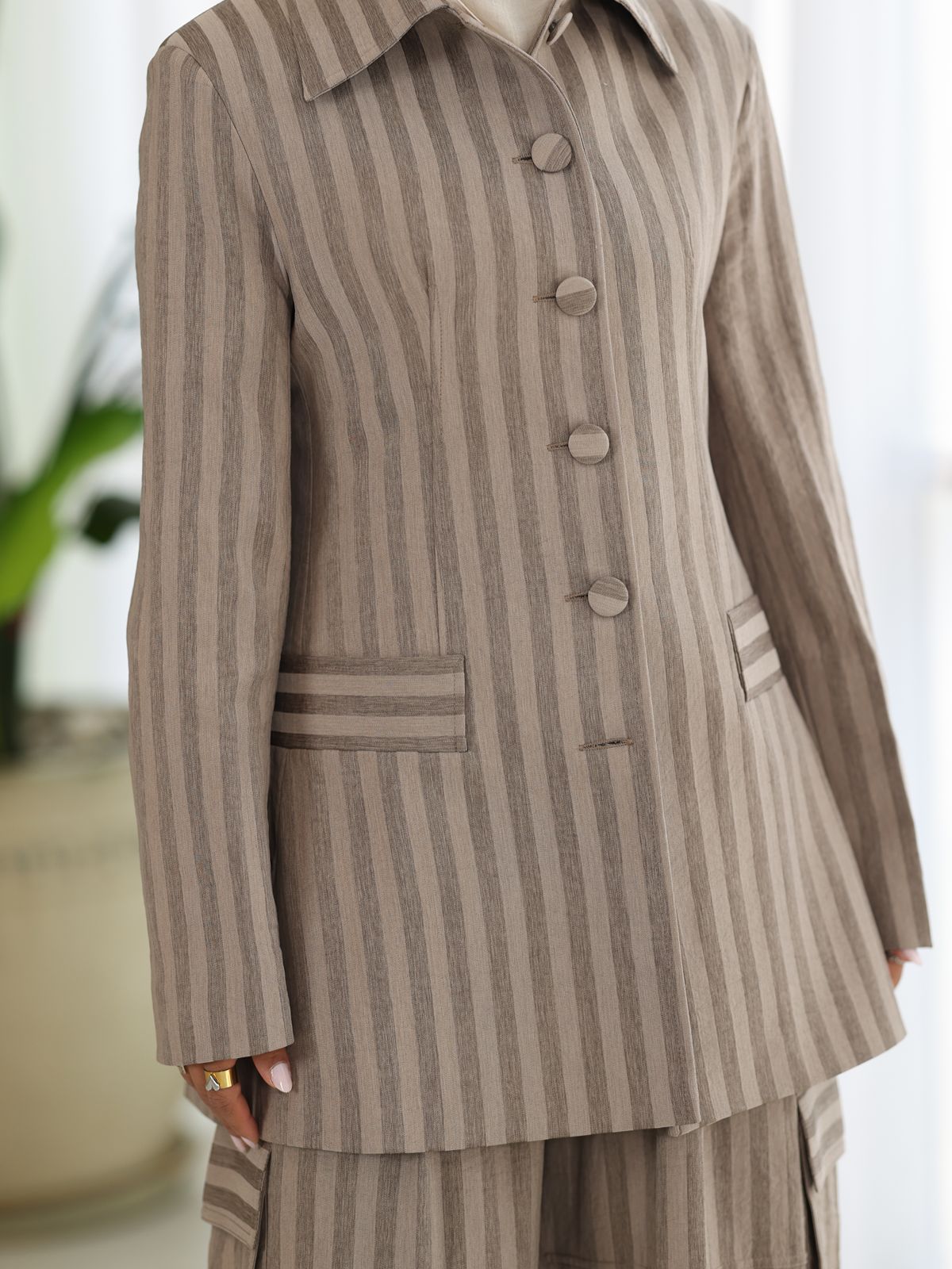 Azure Pinstripe Tailored Co-Ord Set - Mocha