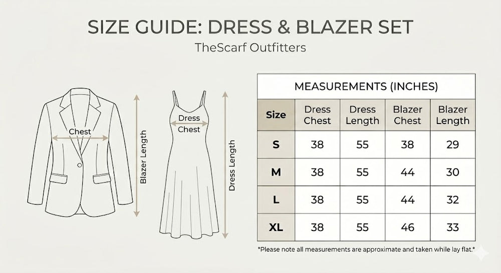 Size chart for Cream Satin with dress Set